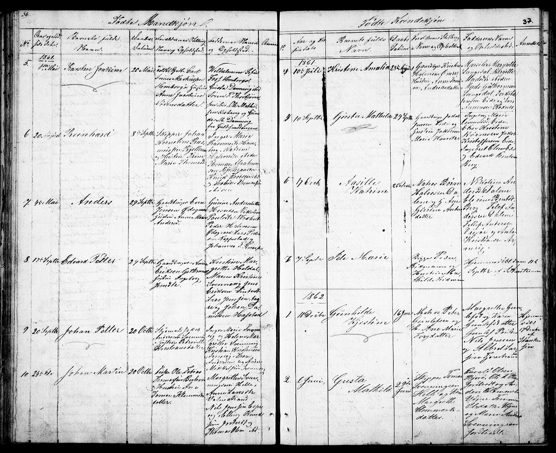 Hommedal sokneprestkontor, AV/SAK-1111-0023/F/Fb/Fba/L0002: Parish register (copy) no. B 2, 1841-1863, p. 37