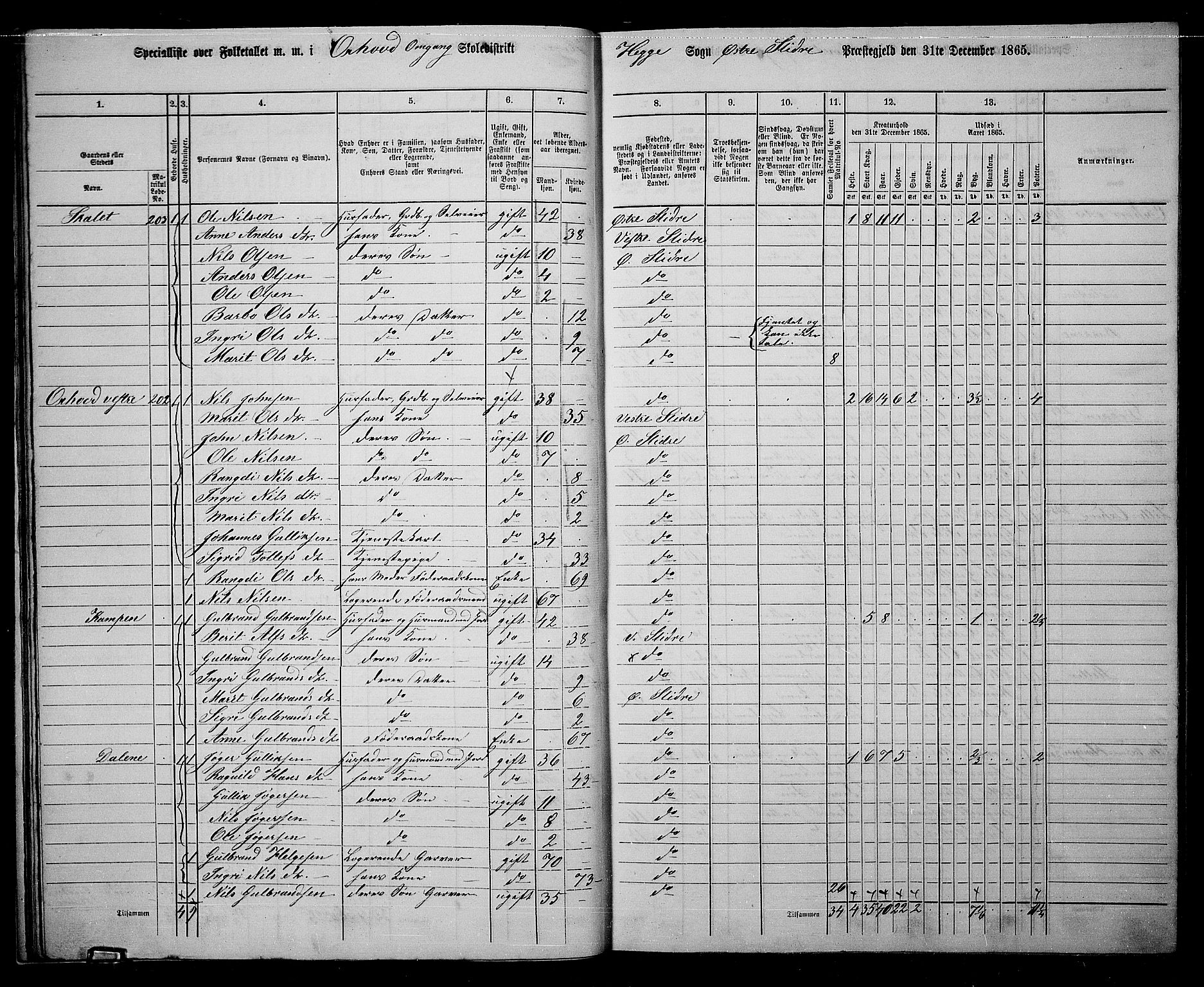 RA, 1865 census for Øystre Slidre, 1865, p. 21