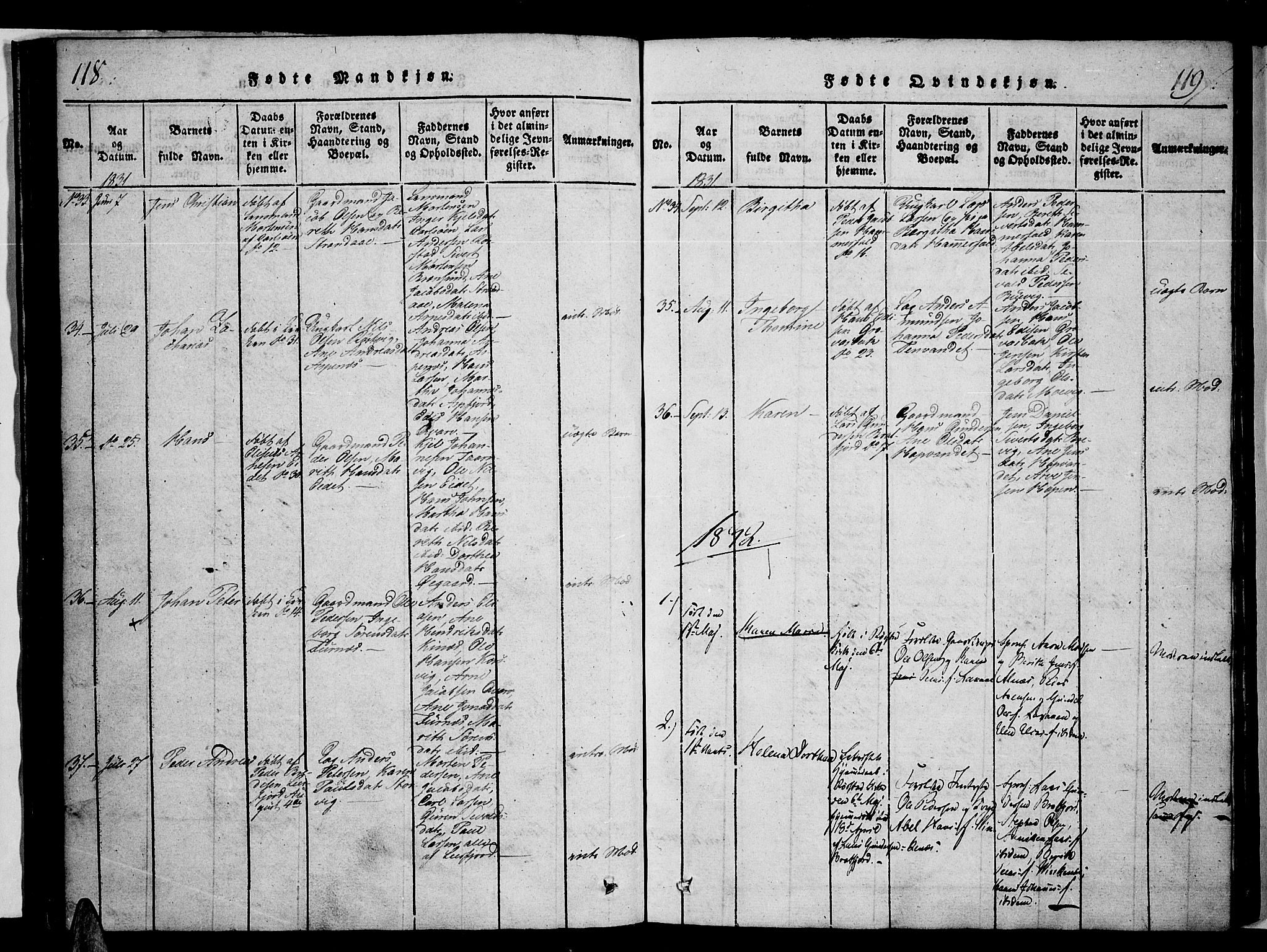 Ministerialprotokoller, klokkerbøker og fødselsregistre - Nordland, AV/SAT-A-1459/853/L0768: Parish register (official) no. 853A07, 1821-1836, p. 118-119