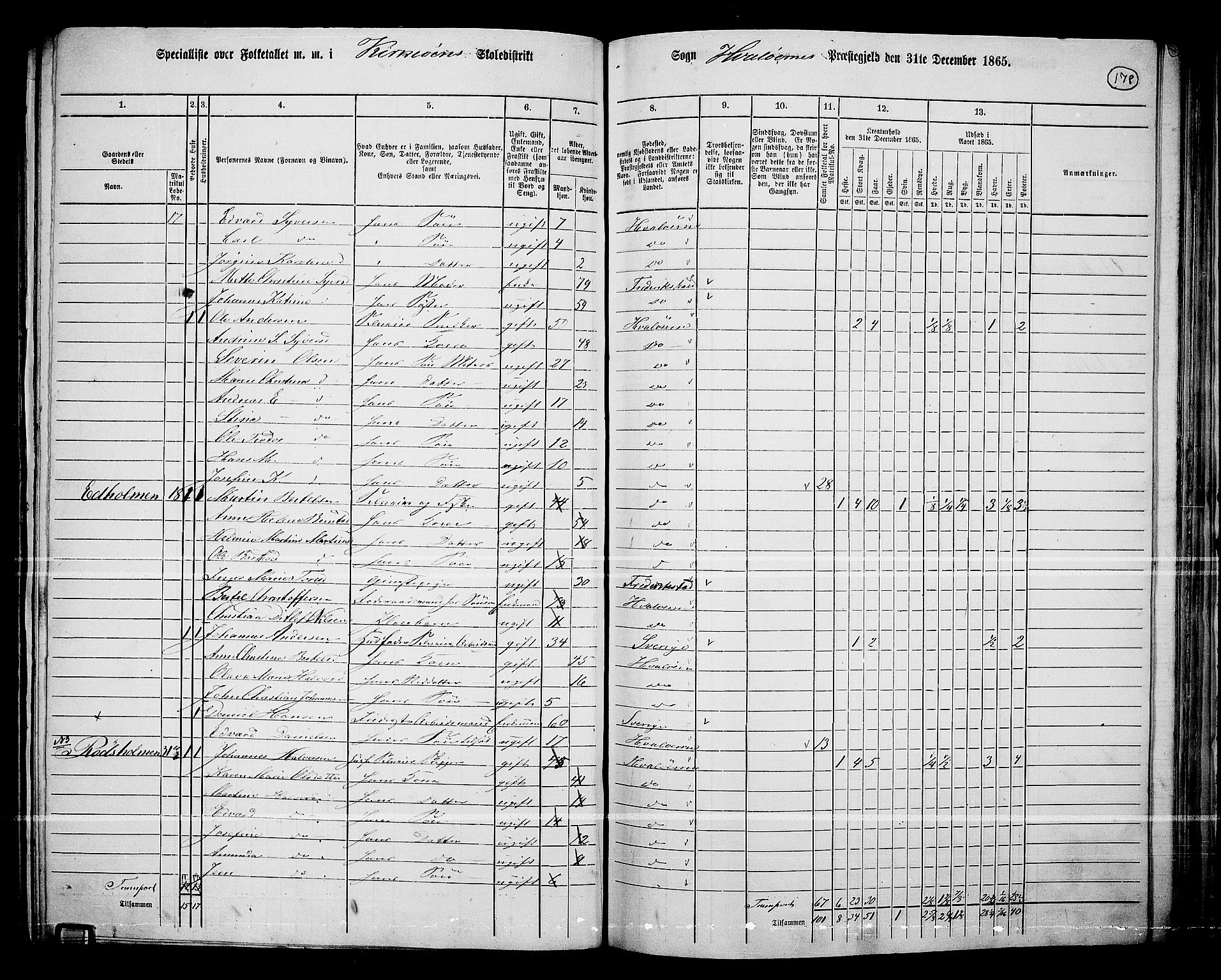 RA, 1865 census for Hvaler, 1865, p. 21