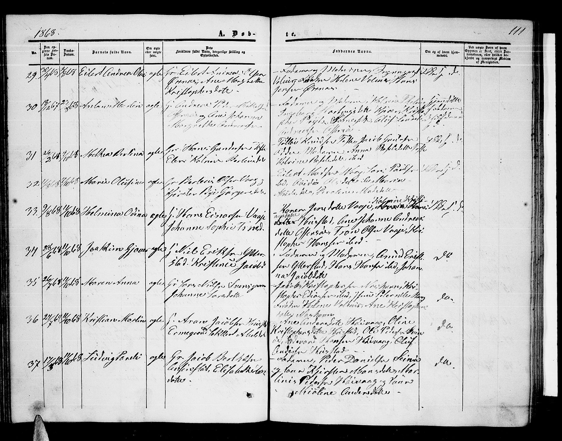 Ministerialprotokoller, klokkerbøker og fødselsregistre - Nordland, AV/SAT-A-1459/872/L1046: Parish register (copy) no. 872C02, 1852-1879, p. 111