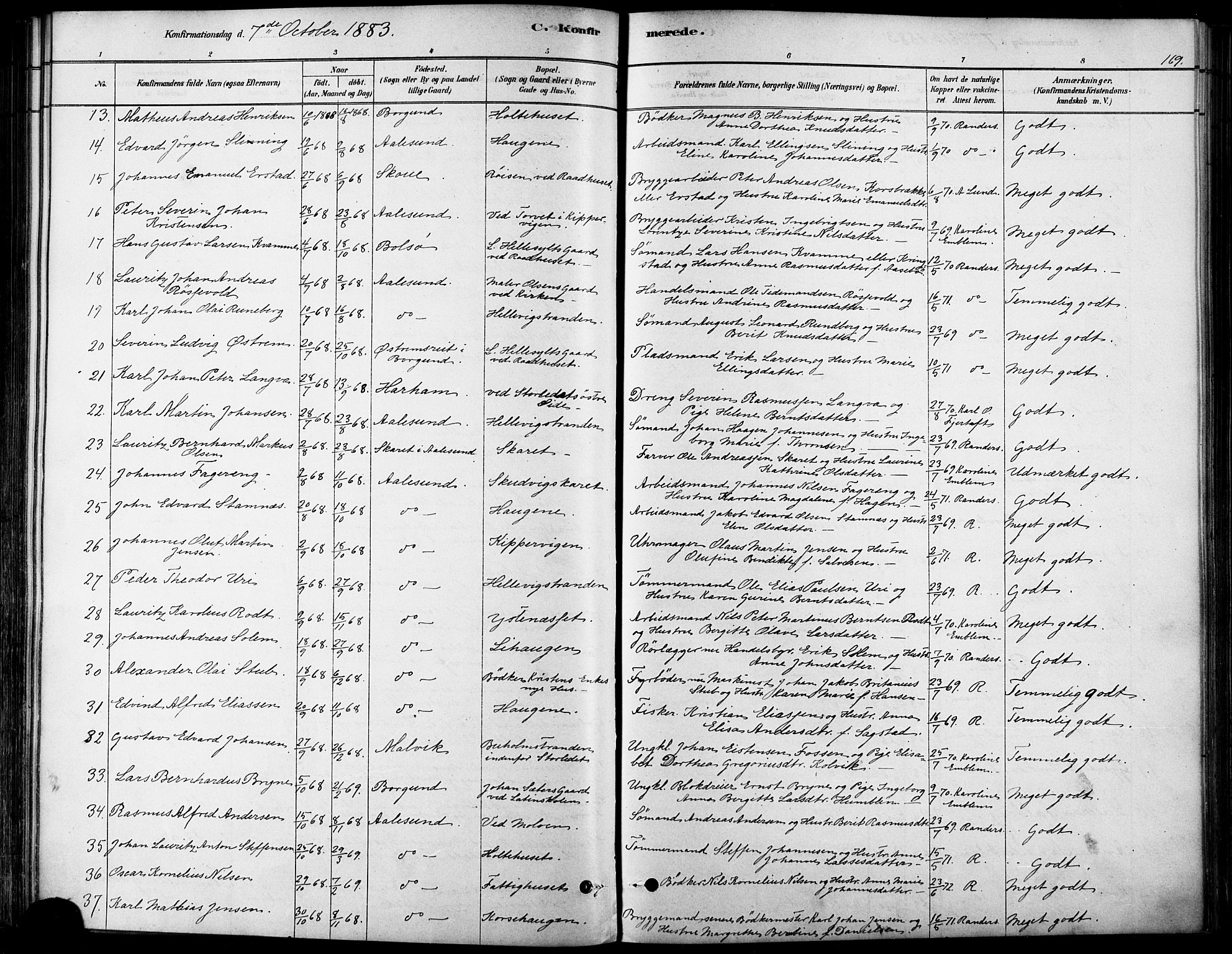 Ministerialprotokoller, klokkerbøker og fødselsregistre - Møre og Romsdal, AV/SAT-A-1454/529/L0454: Parish register (official) no. 529A04, 1878-1885, p. 169