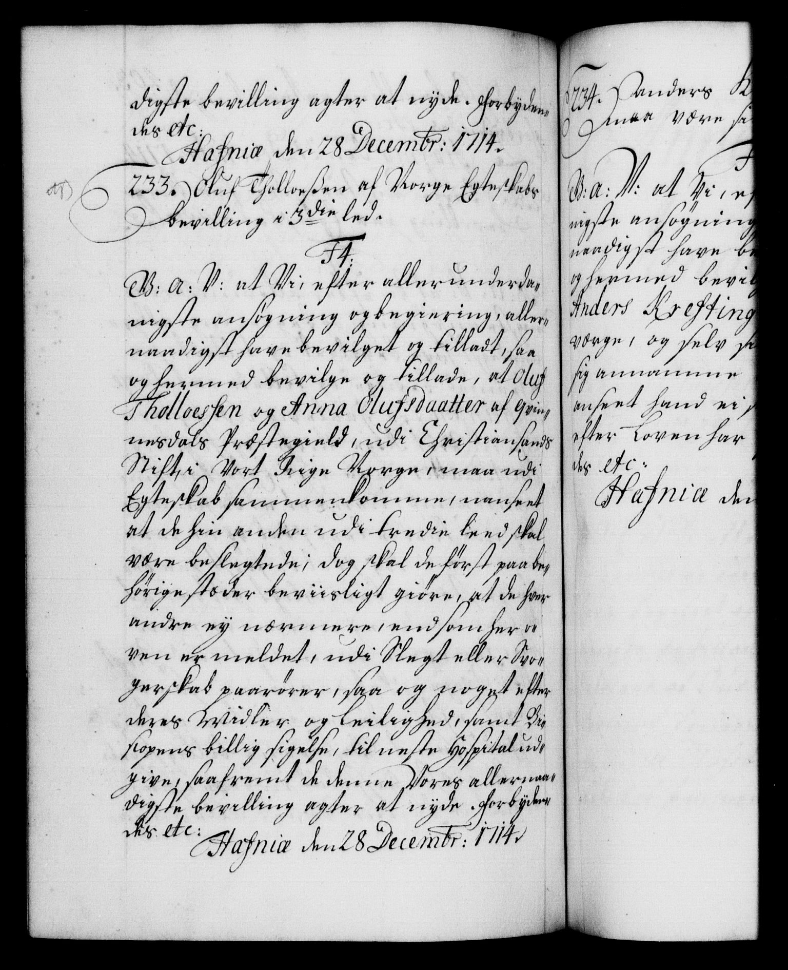 Danske Kanselli 1572-1799, AV/RA-EA-3023/F/Fc/Fca/Fcaa/L0021: Norske registre, 1712-1715, p. 403b