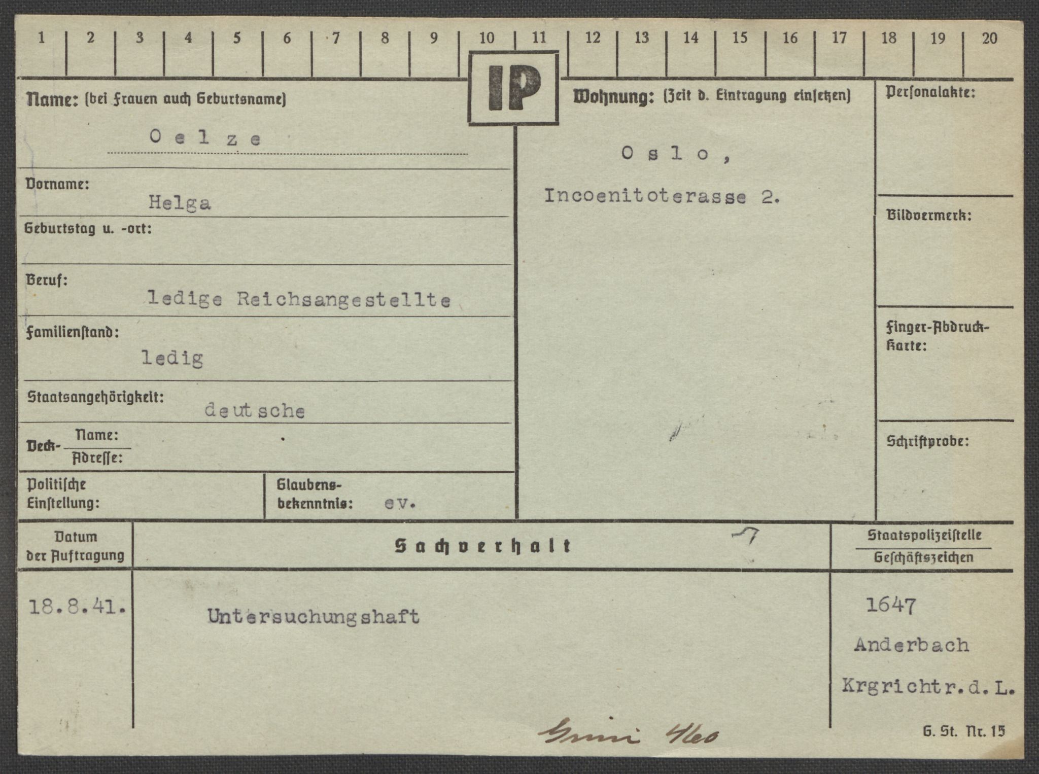 Befehlshaber der Sicherheitspolizei und des SD, RA/RAFA-5969/E/Ea/Eaa/L0008: Register over norske fanger i Møllergata 19: Oelze-Ru, 1940-1945, p. 2