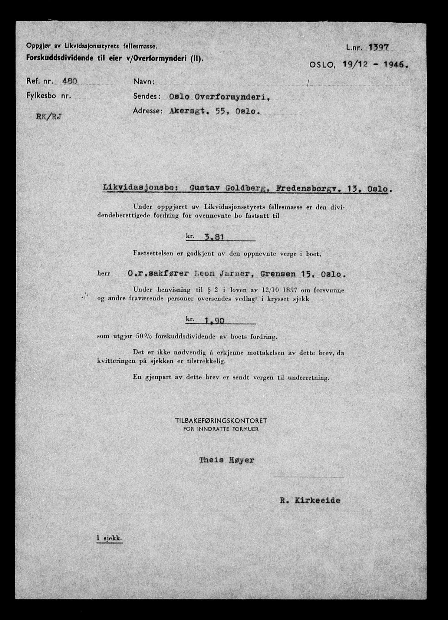 Justisdepartementet, Tilbakeføringskontoret for inndratte formuer, AV/RA-S-1564/H/Hc/Hcc/L0939: --, 1945-1947, p. 207