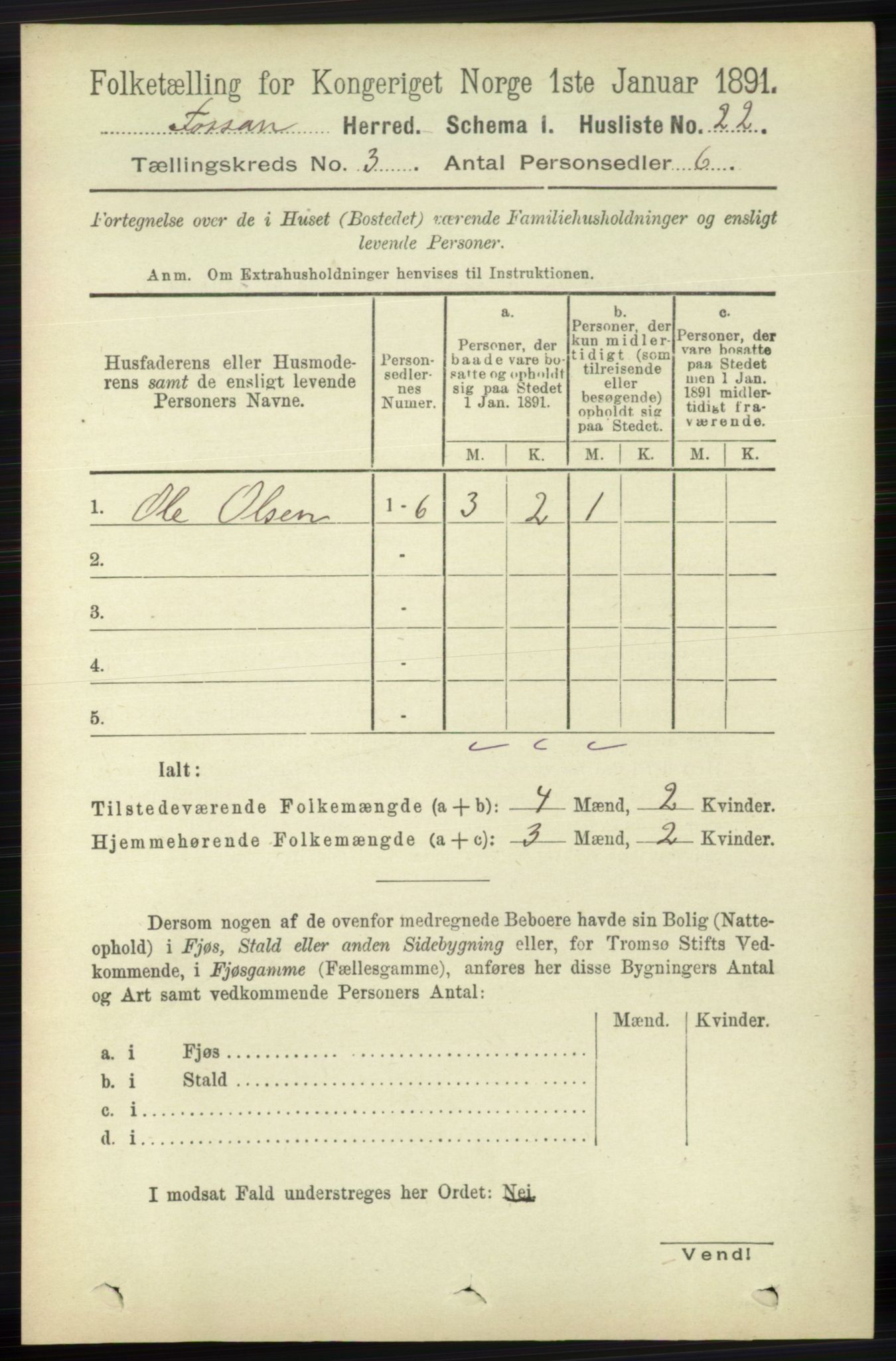 RA, 1891 census for 1129 Forsand, 1891, p. 320