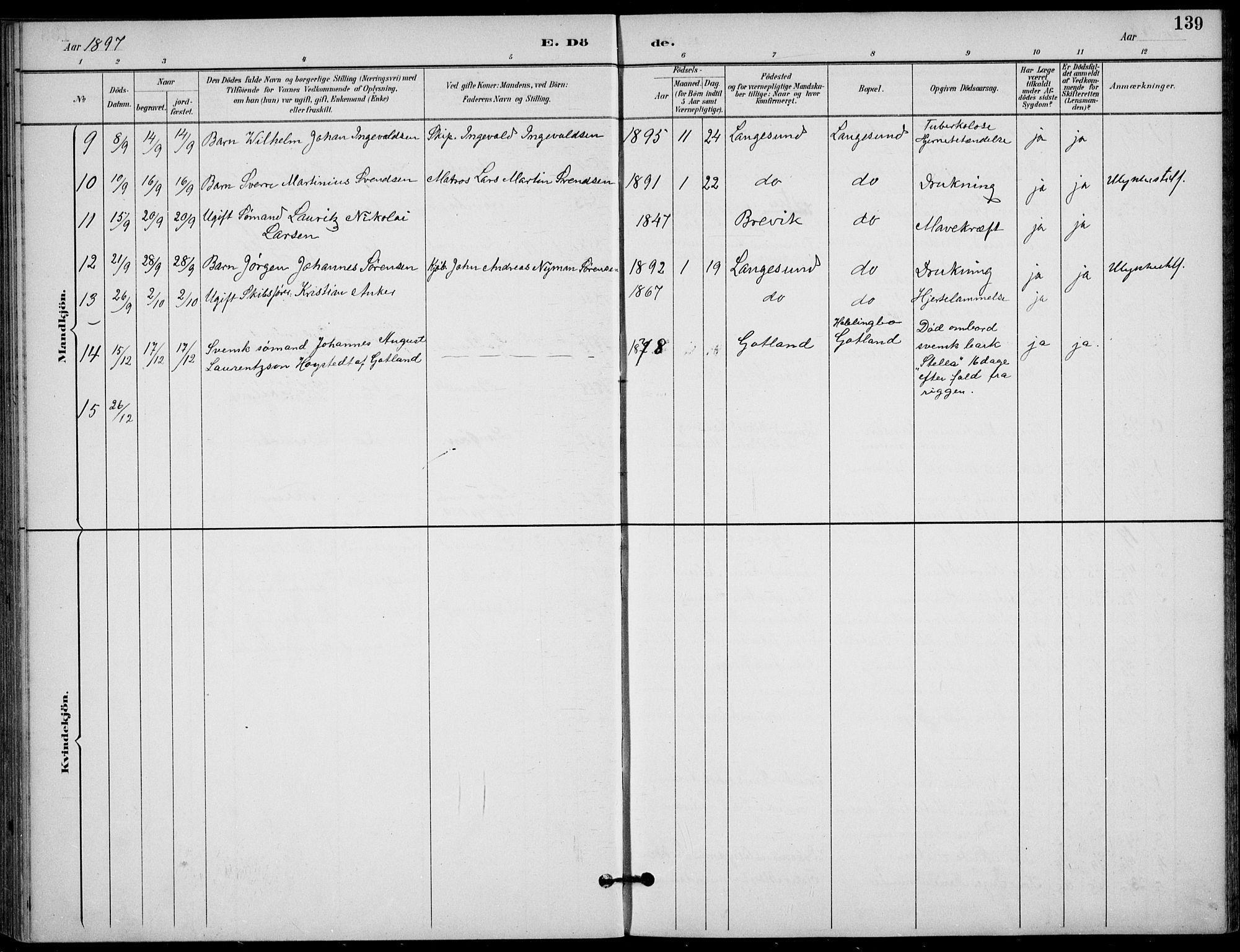 Langesund kirkebøker, SAKO/A-280/F/Fa/L0003: Parish register (official) no. 3, 1893-1907, p. 139