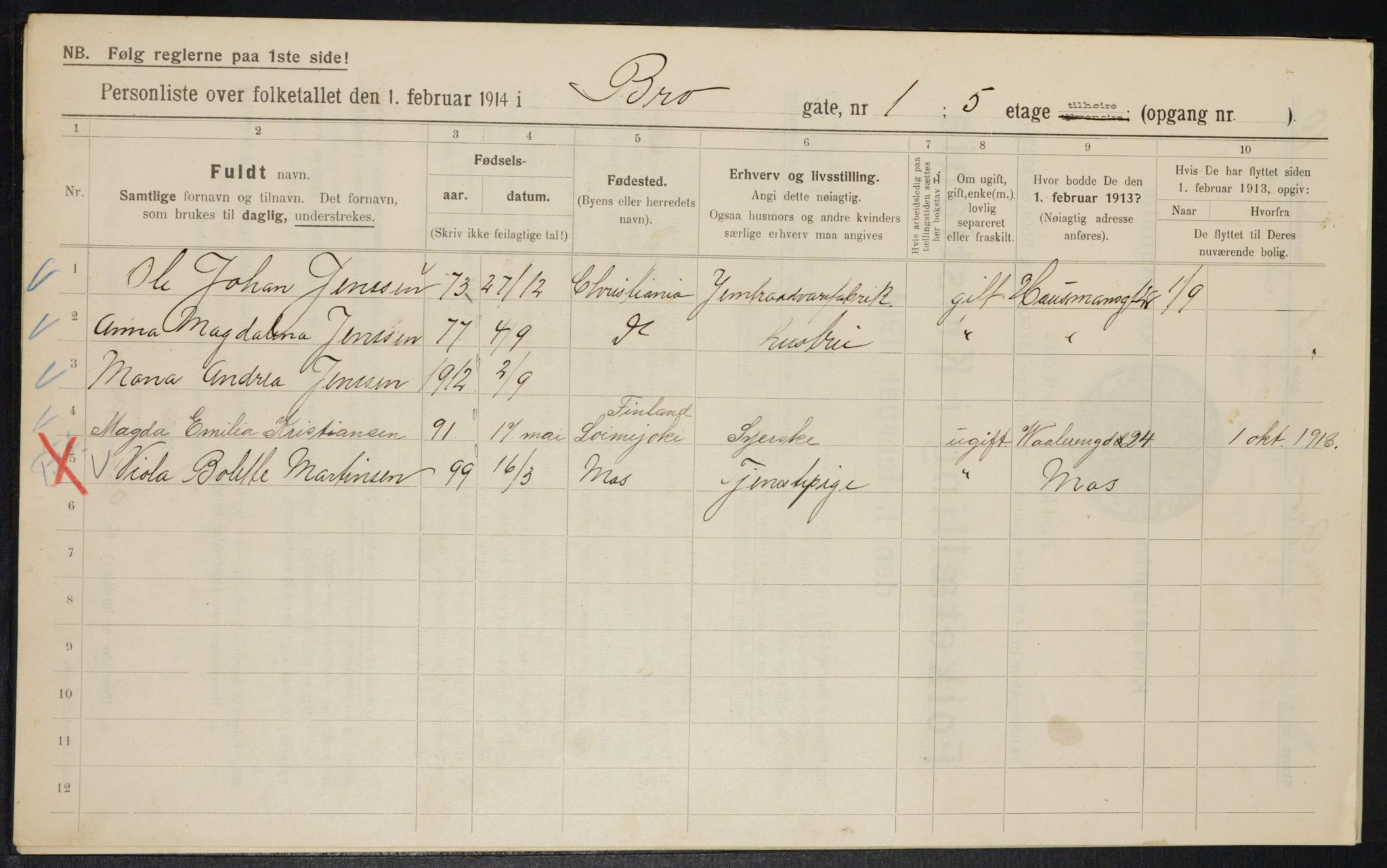 OBA, Municipal Census 1914 for Kristiania, 1914, p. 9711