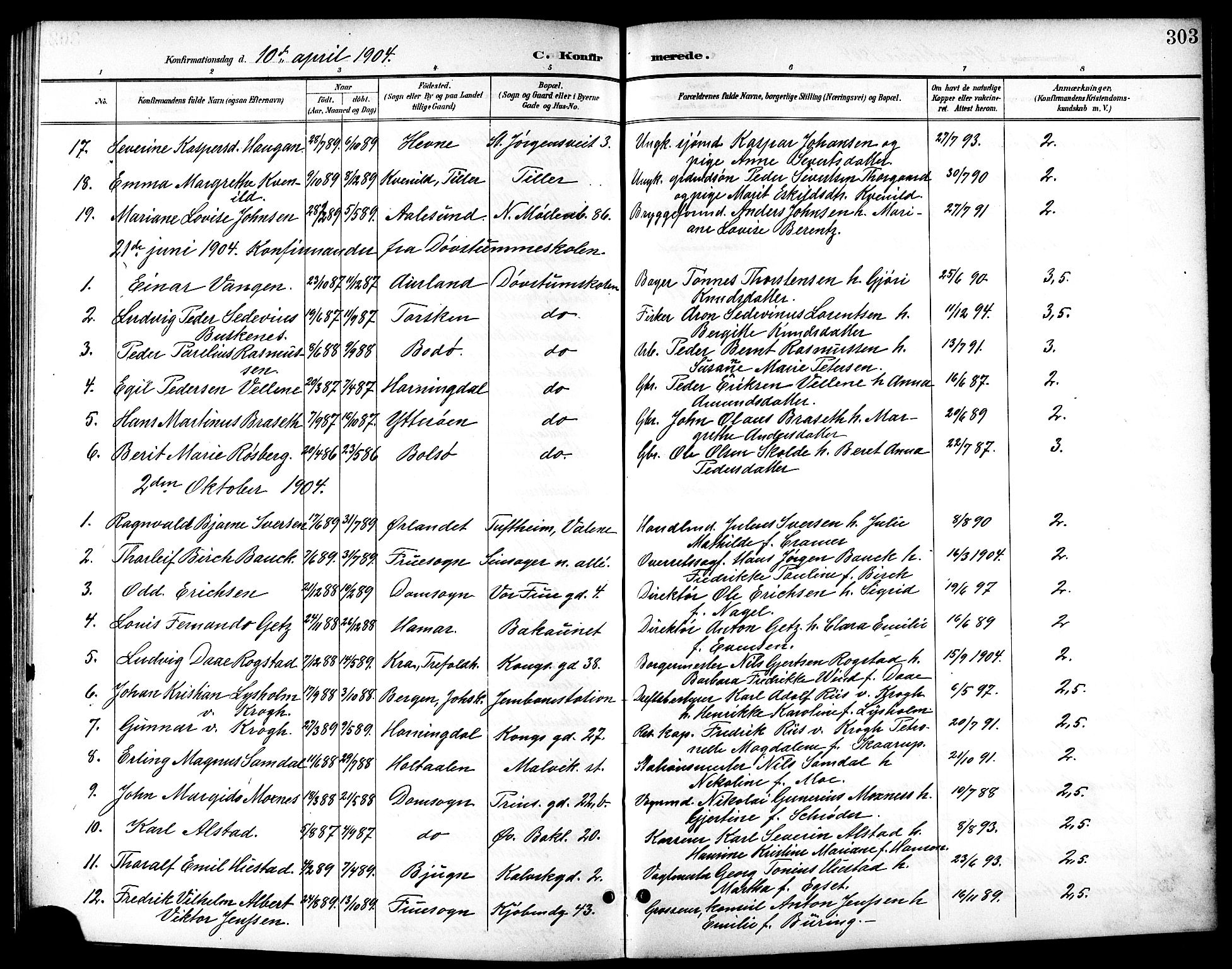 Ministerialprotokoller, klokkerbøker og fødselsregistre - Sør-Trøndelag, AV/SAT-A-1456/601/L0094: Parish register (copy) no. 601C12, 1898-1911, p. 303