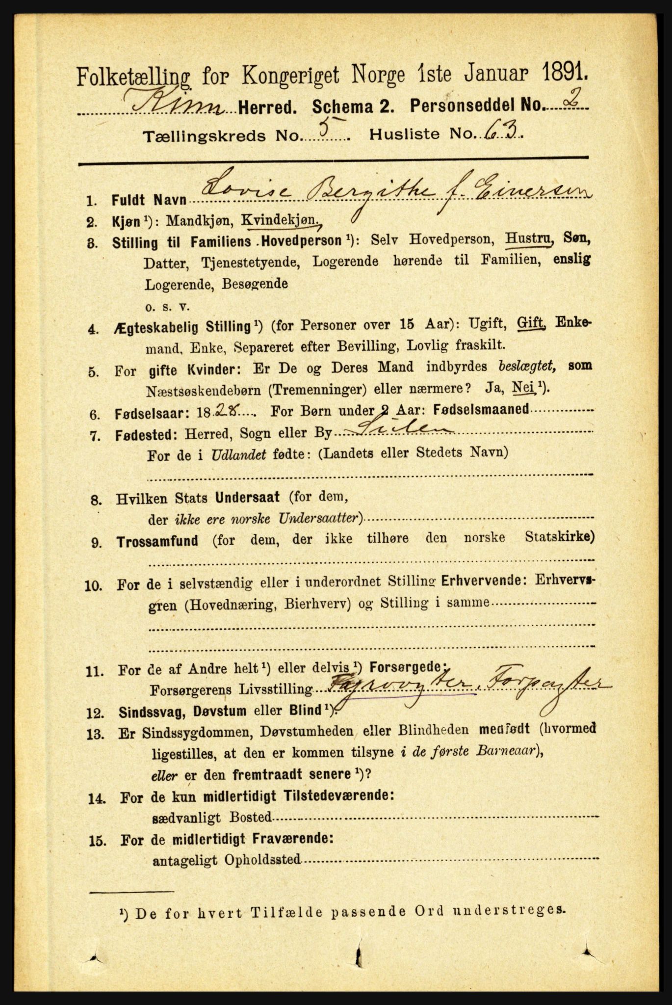 RA, 1891 census for 1437 Kinn, 1891, p. 2155