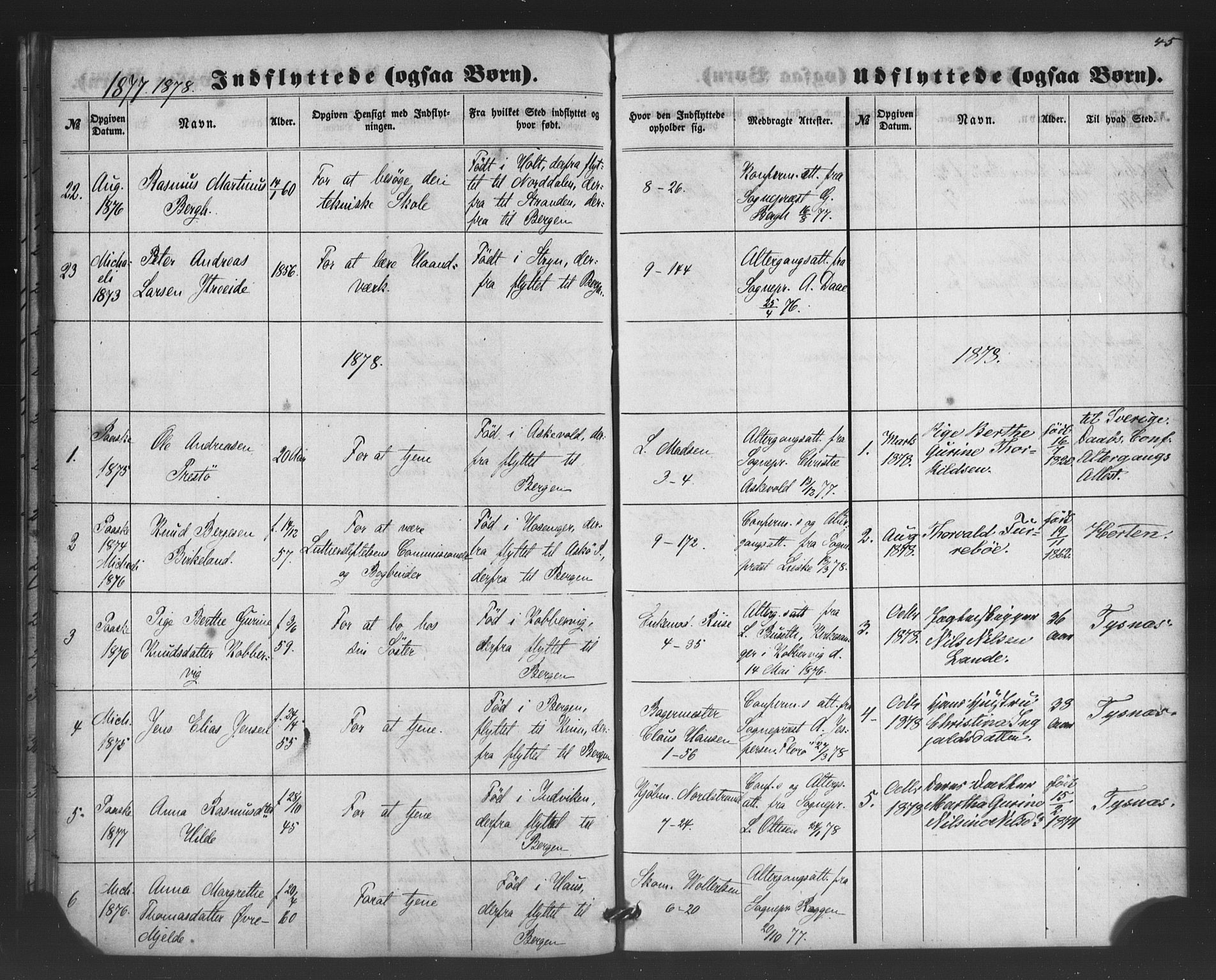 Nykirken Sokneprestembete, SAB/A-77101/H/Haa/L0050: Parish register (official) no. G 2, 1858-1879, p. 45