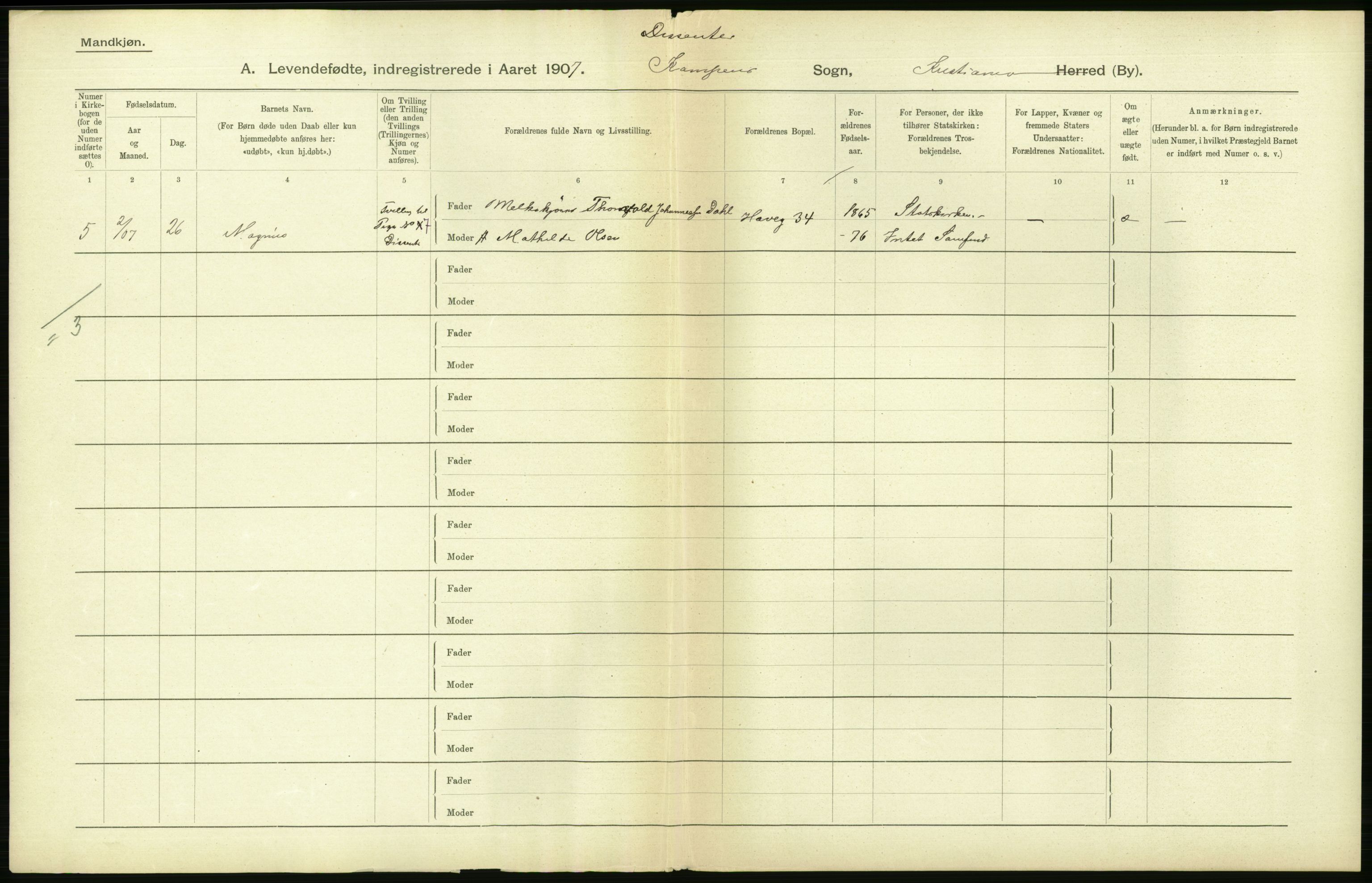 Statistisk sentralbyrå, Sosiodemografiske emner, Befolkning, AV/RA-S-2228/D/Df/Dfa/Dfae/L0007: Kristiania: Levendefødte menn og kvinner., 1907, p. 418