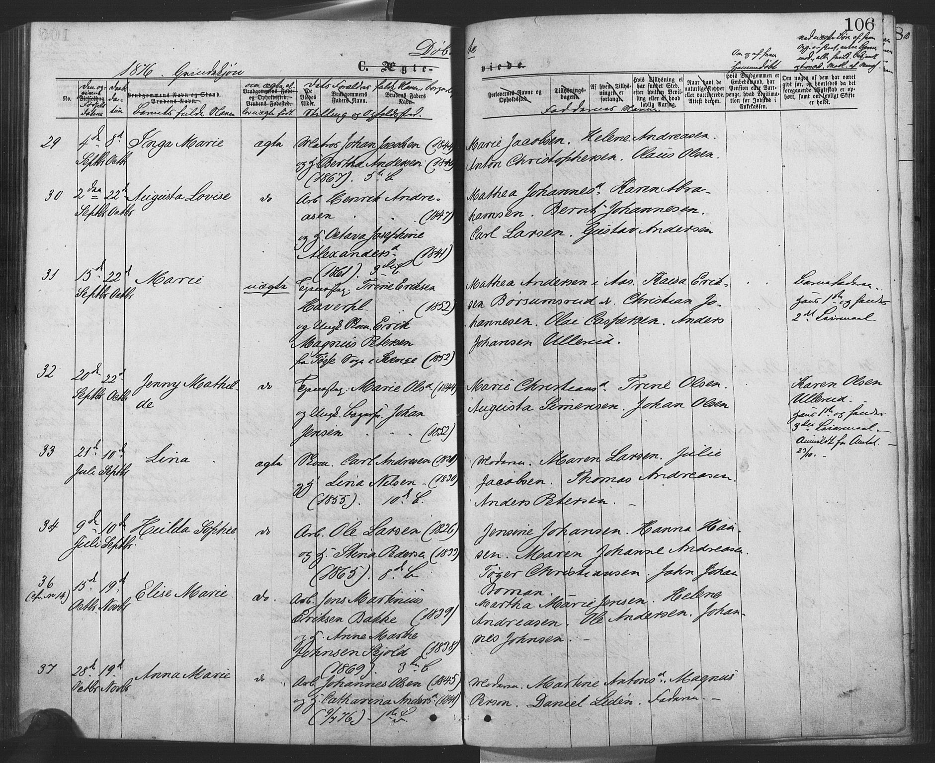 Drøbak prestekontor Kirkebøker, AV/SAO-A-10142a/F/Fa/L0003: Parish register (official) no. I 3, 1871-1877, p. 106