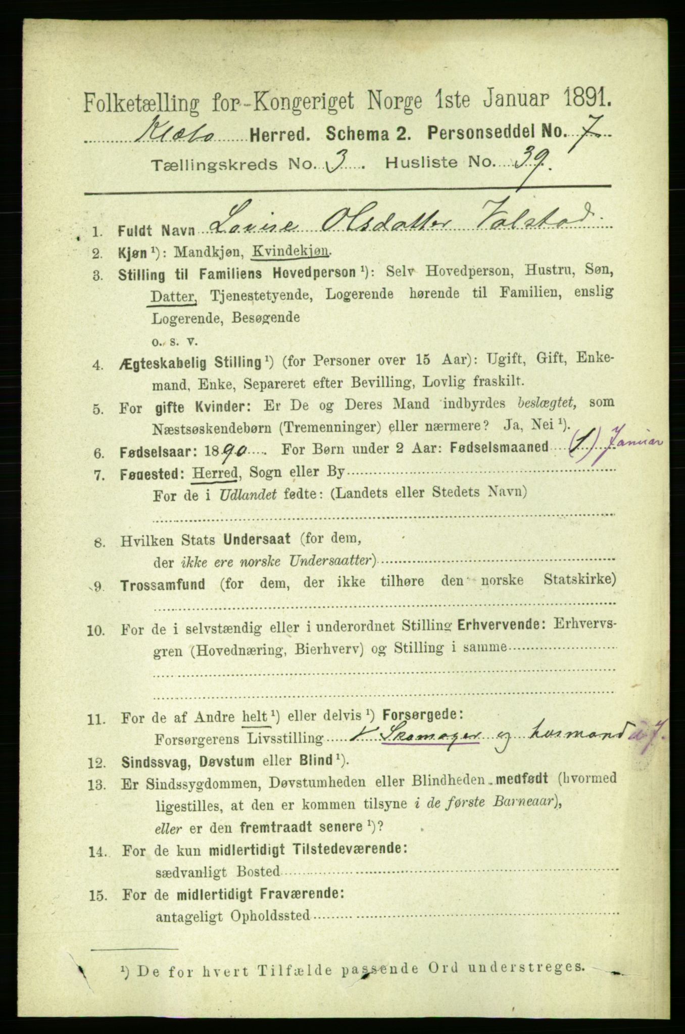 RA, 1891 census for 1662 Klæbu, 1891, p. 671