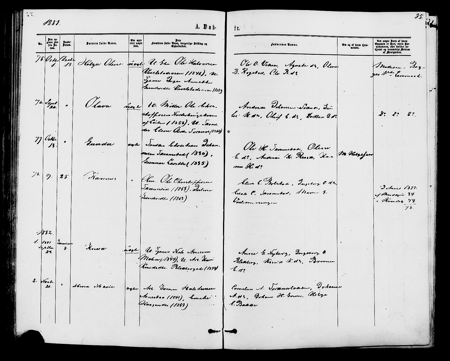 Åmot prestekontor, Hedmark, AV/SAH-PREST-056/H/Ha/Haa/L0009: Parish register (official) no. 9, 1875-1883, p. 85