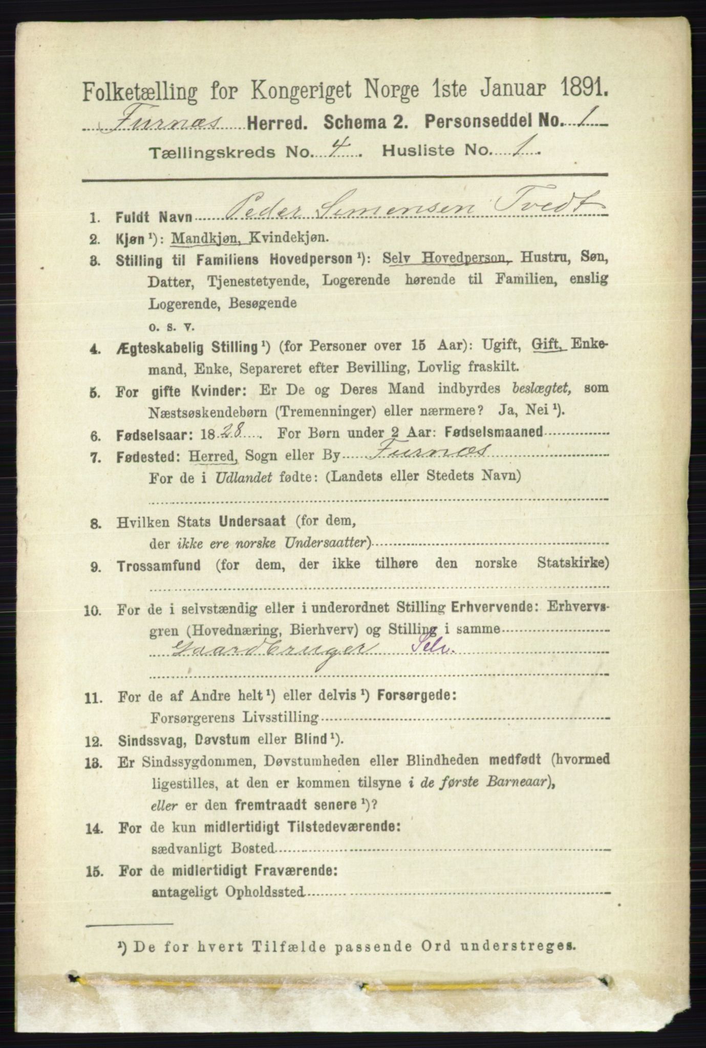 RA, Census 1891 for 0413 Furnes herred, 1891, p. 2460
