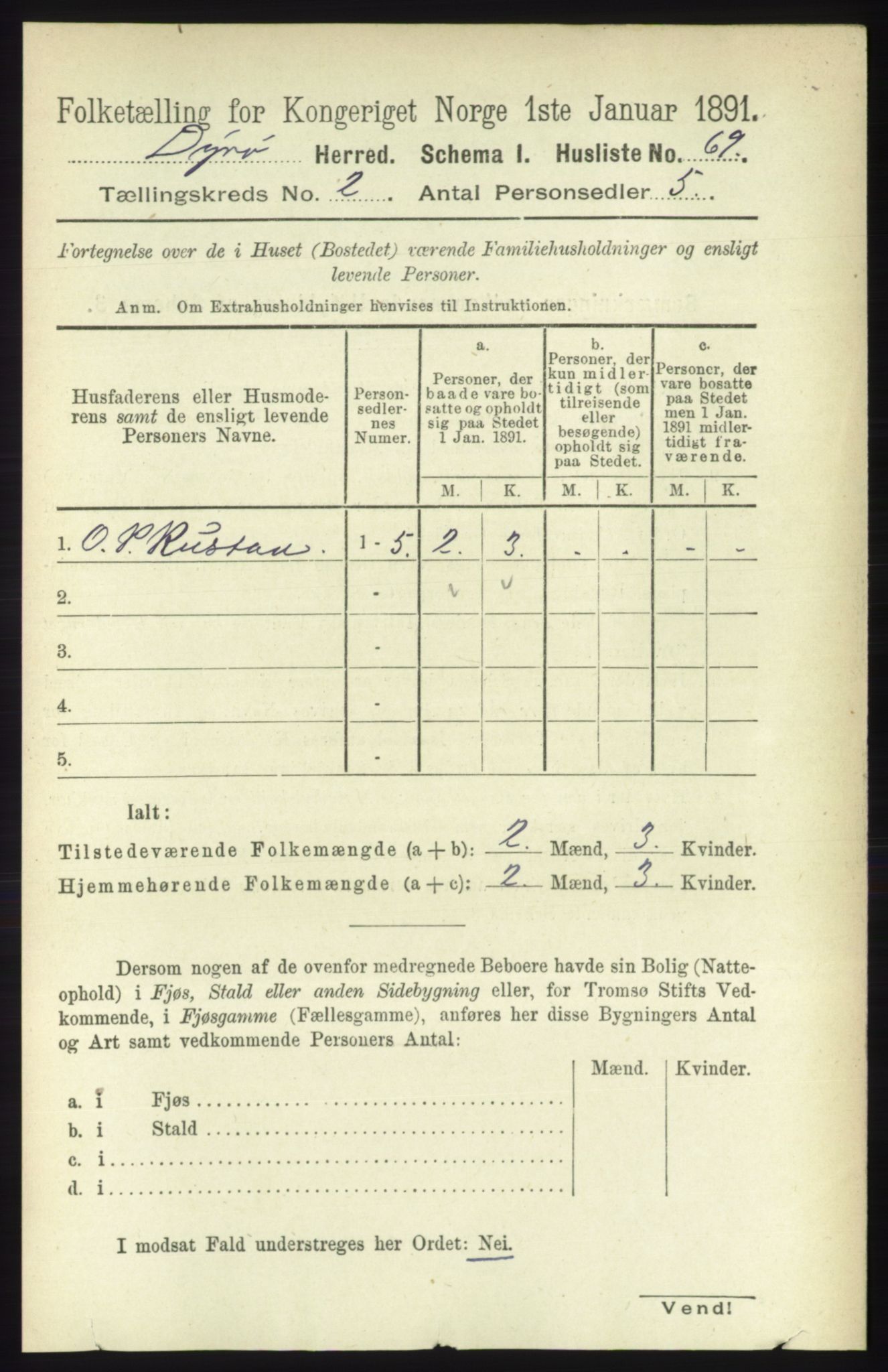 RA, 1891 census for 1926 Dyrøy, 1891, p. 521