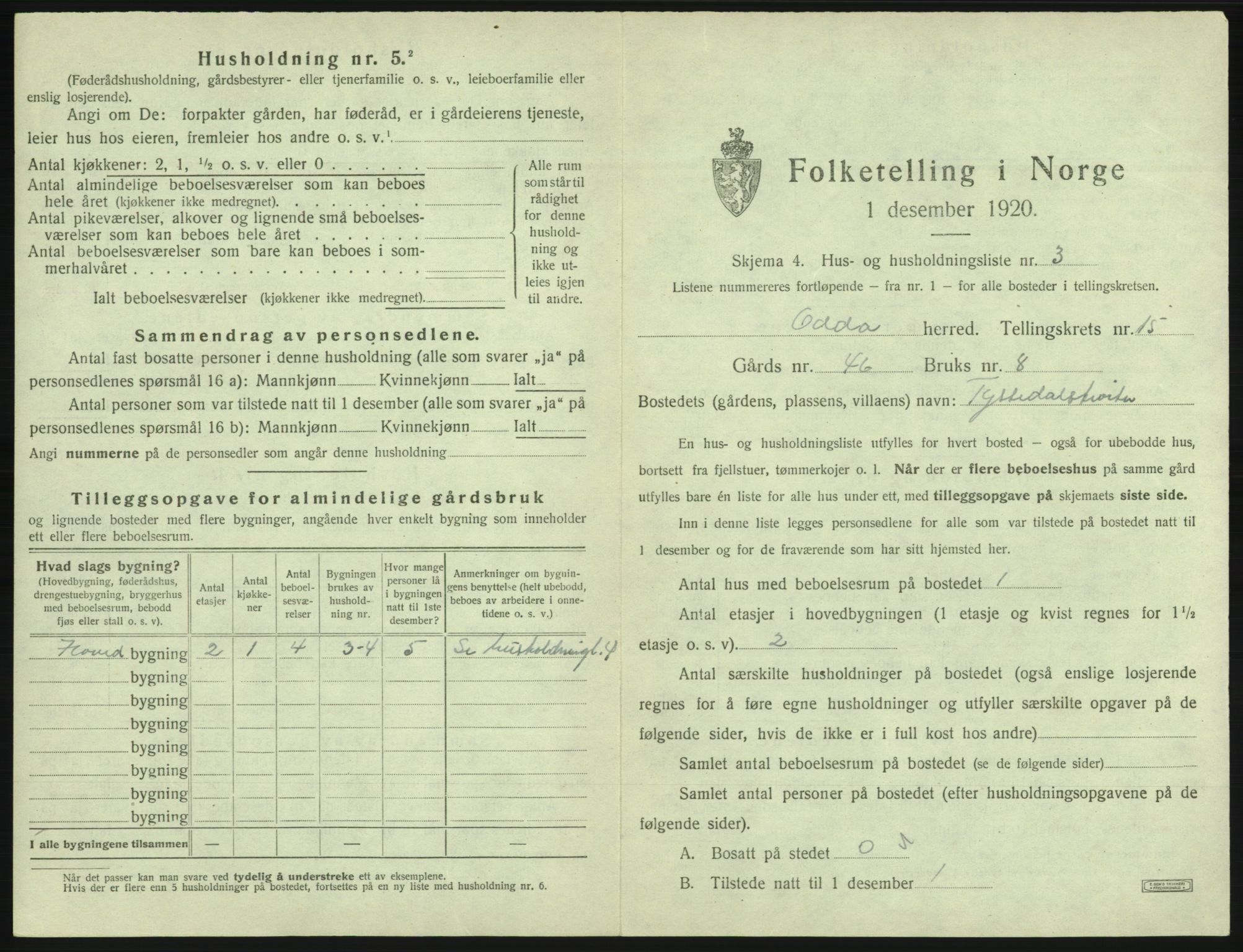 SAB, 1920 census for Odda, 1920, p. 1263