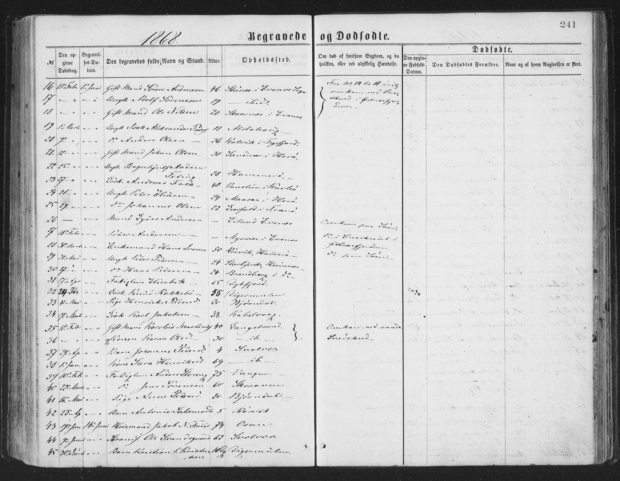Ministerialprotokoller, klokkerbøker og fødselsregistre - Nordland, SAT/A-1459/874/L1057: Parish register (official) no. 874A01, 1866-1877, p. 241