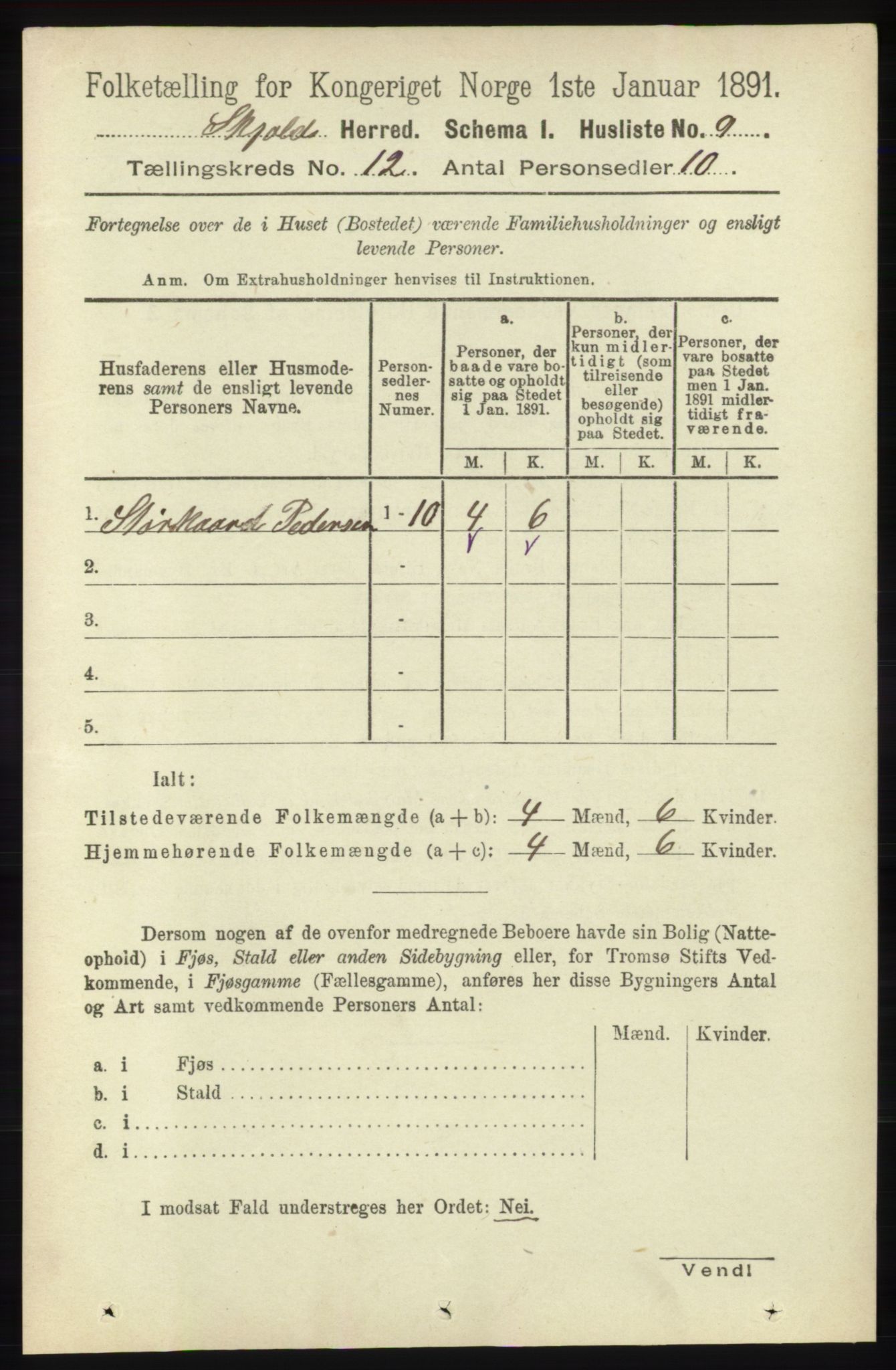 RA, 1891 census for 1154 Skjold, 1891, p. 2237