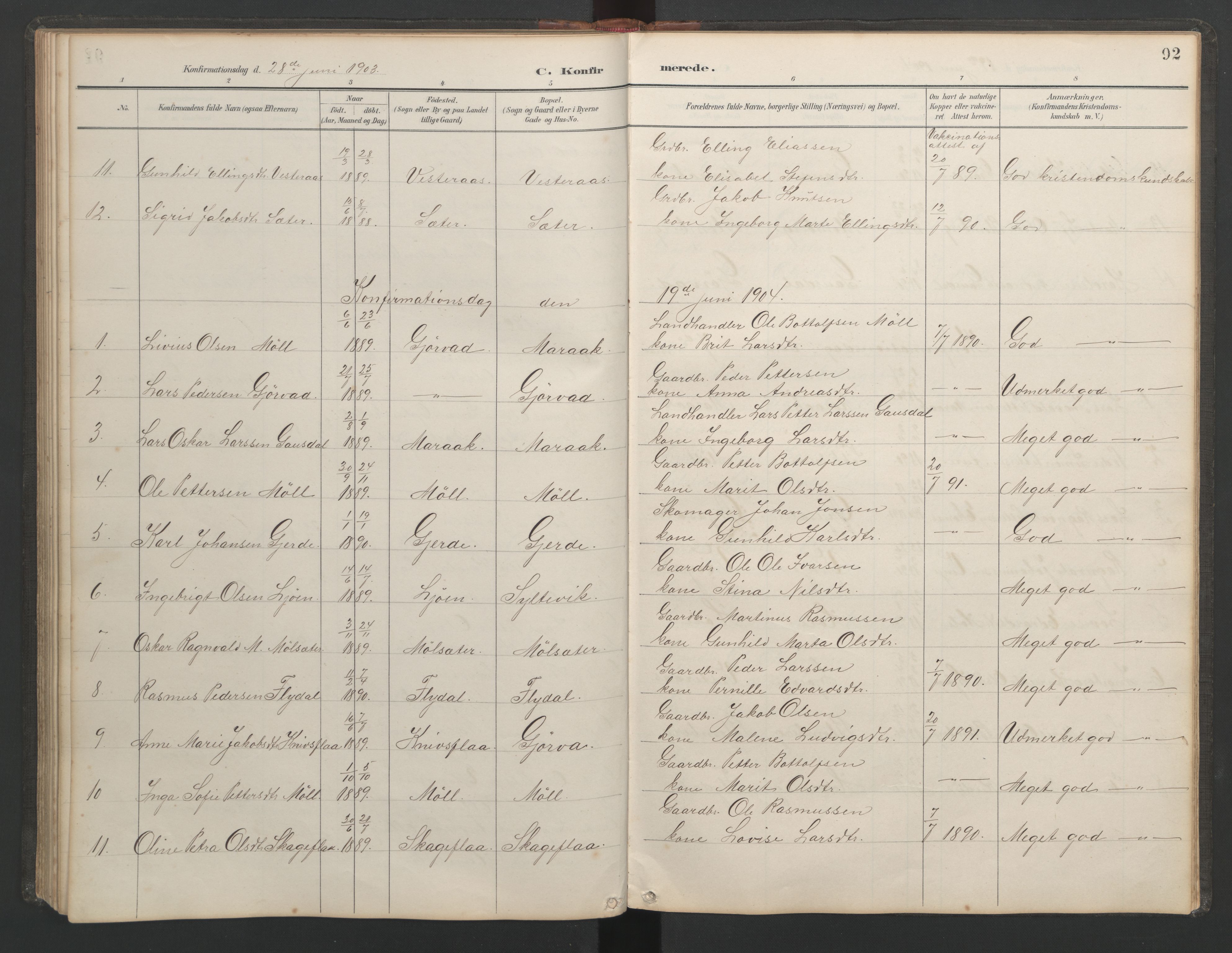 Ministerialprotokoller, klokkerbøker og fødselsregistre - Møre og Romsdal, AV/SAT-A-1454/518/L0236: Parish register (copy) no. 518C03, 1889-1960, p. 92