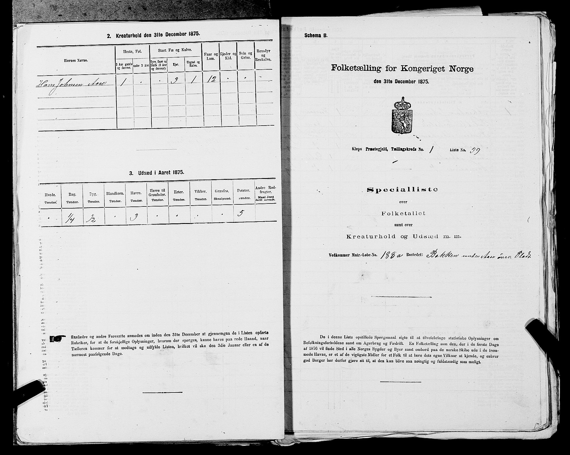 SAST, 1875 census for 1120P Klepp, 1875, p. 114