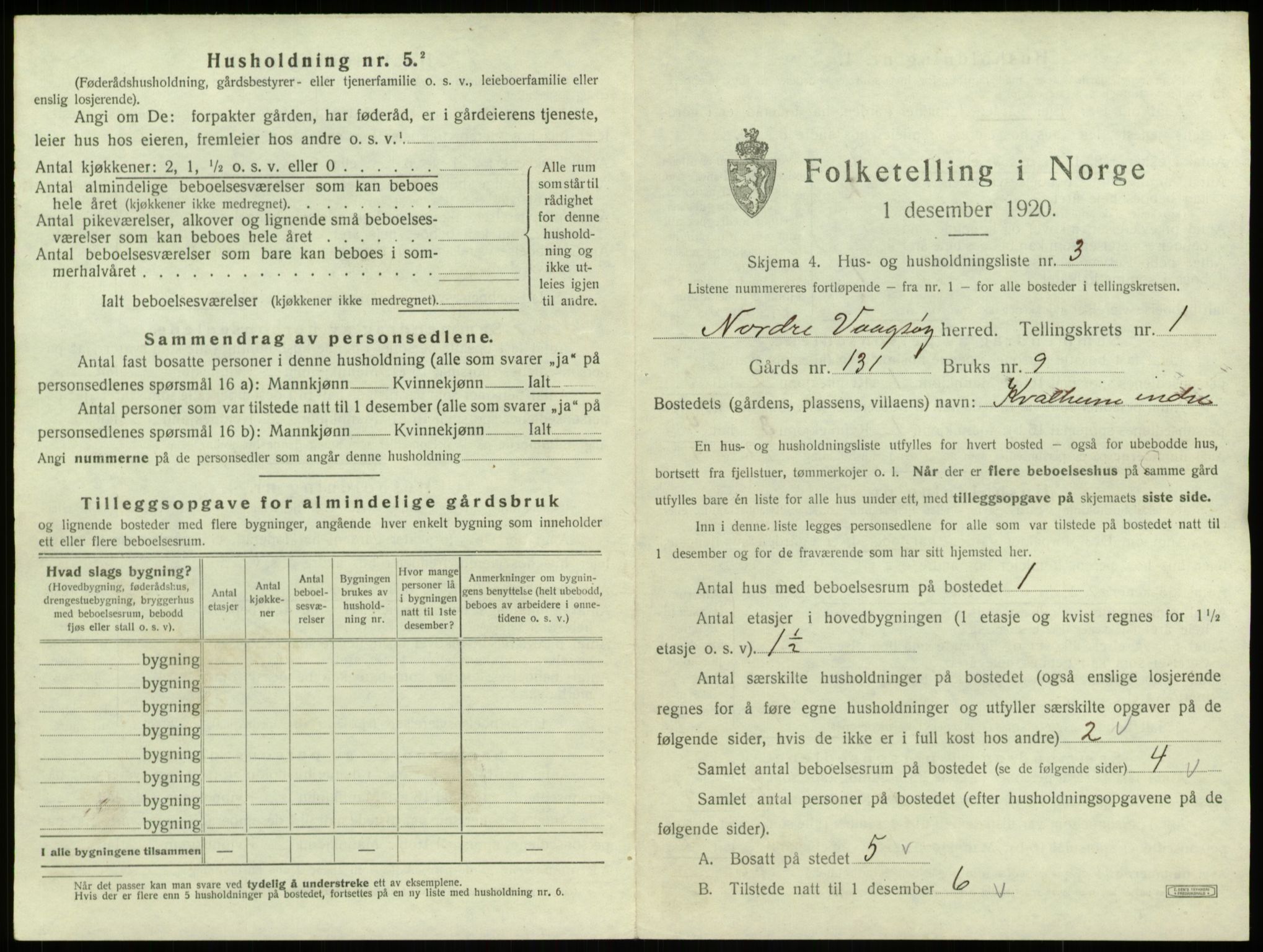 SAB, 1920 census for Nord-Vågsøy, 1920, p. 36