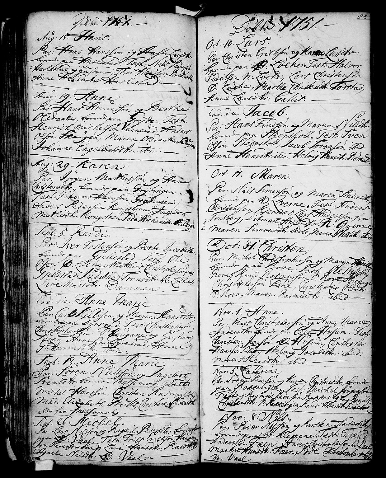 Stokke kirkebøker, AV/SAKO-A-320/F/Fa/L0002: Parish register (official) no. I 2, 1732-1770, p. 84