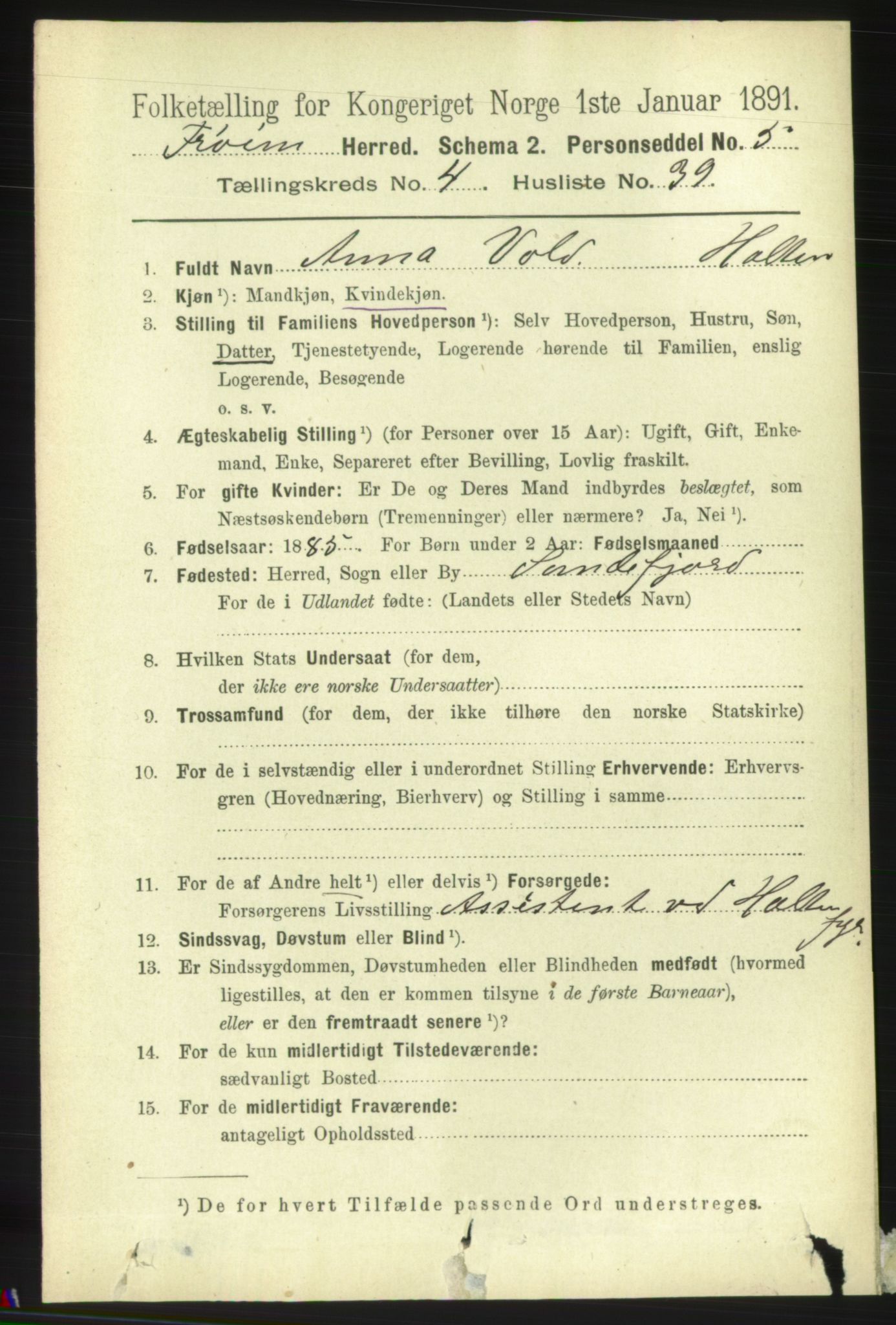 RA, 1891 census for 1619 Frøya, 1891, p. 3235