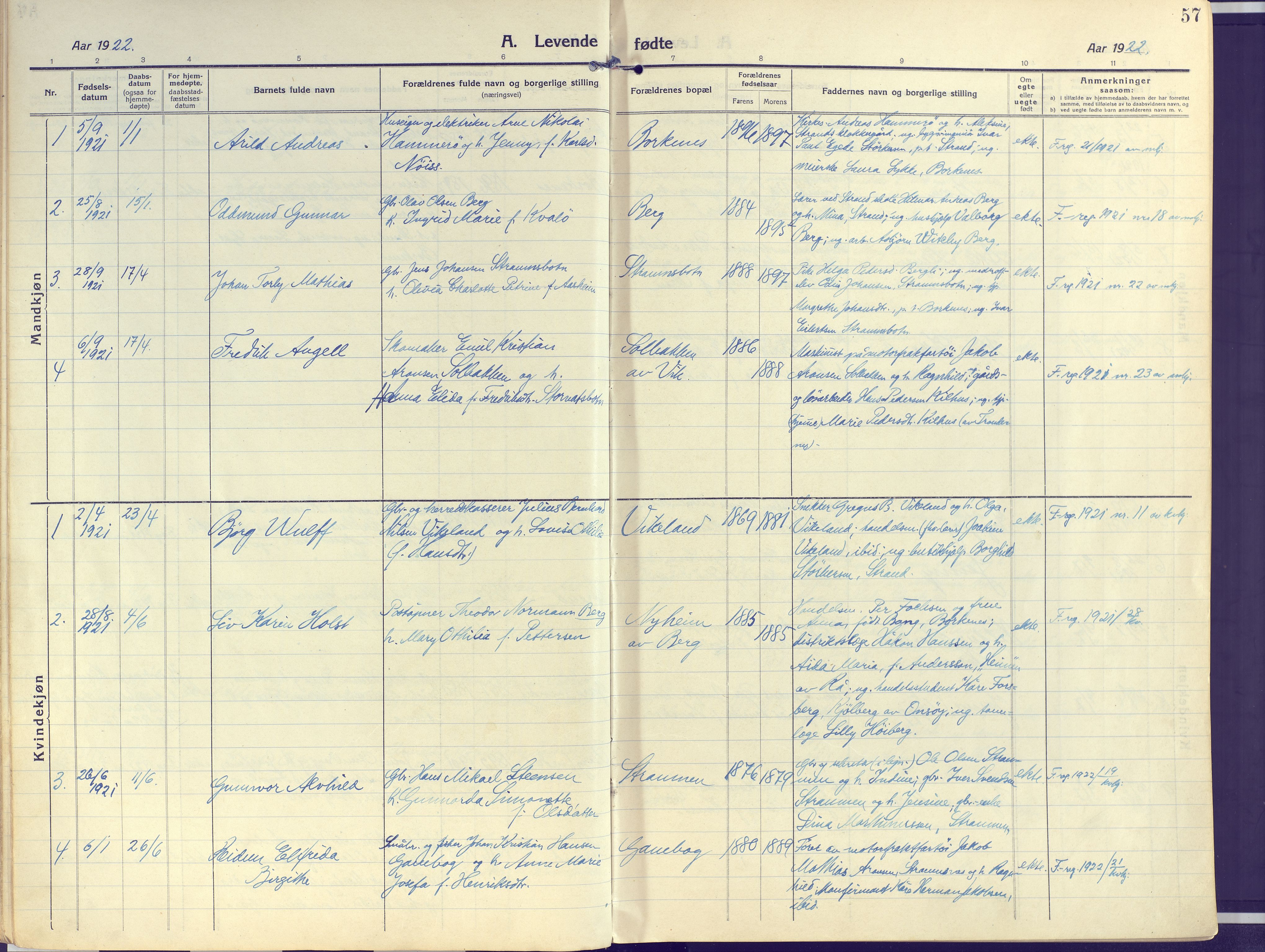 Kvæfjord sokneprestkontor, SATØ/S-1323/G/Ga/Gaa/L0007kirke: Parish register (official) no. 7, 1915-1931, p. 57