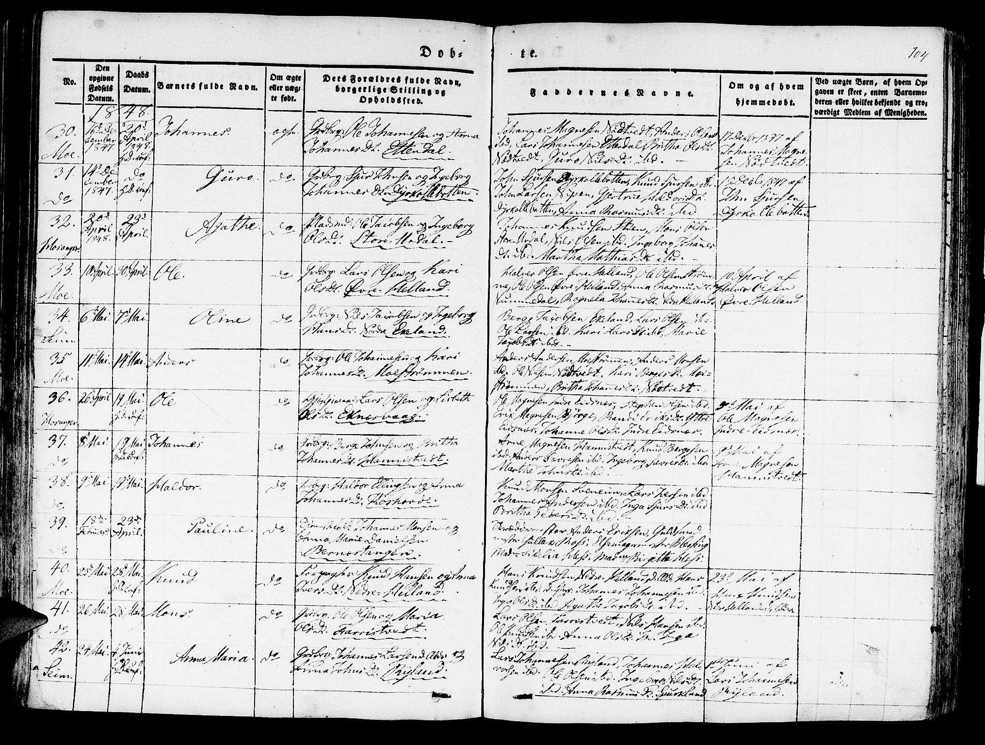 Hosanger sokneprestembete, AV/SAB-A-75801/H/Haa: Parish register (official) no. A 7, 1835-1848, p. 104