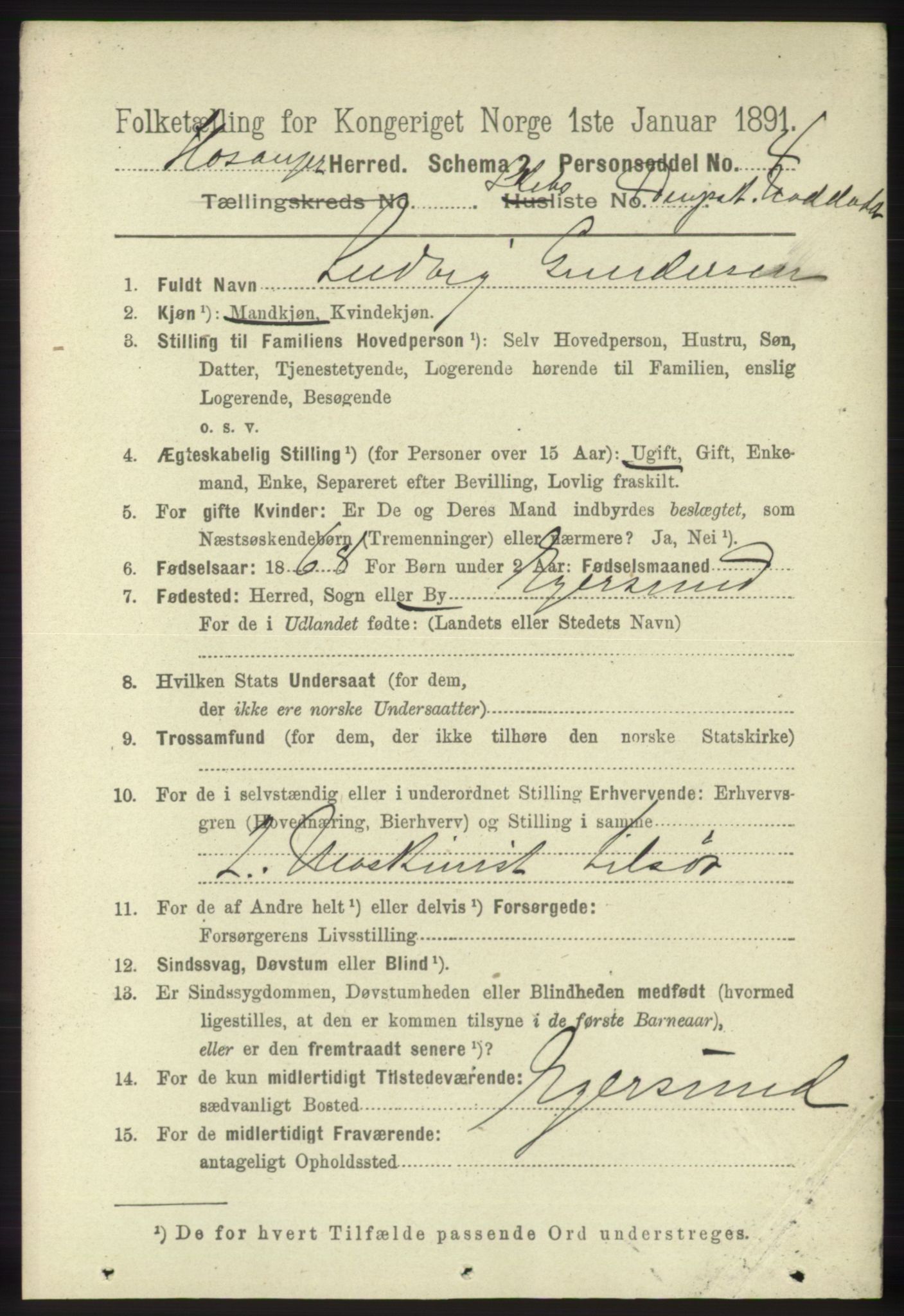 RA, 1891 census for 1253 Hosanger, 1891, p. 4278