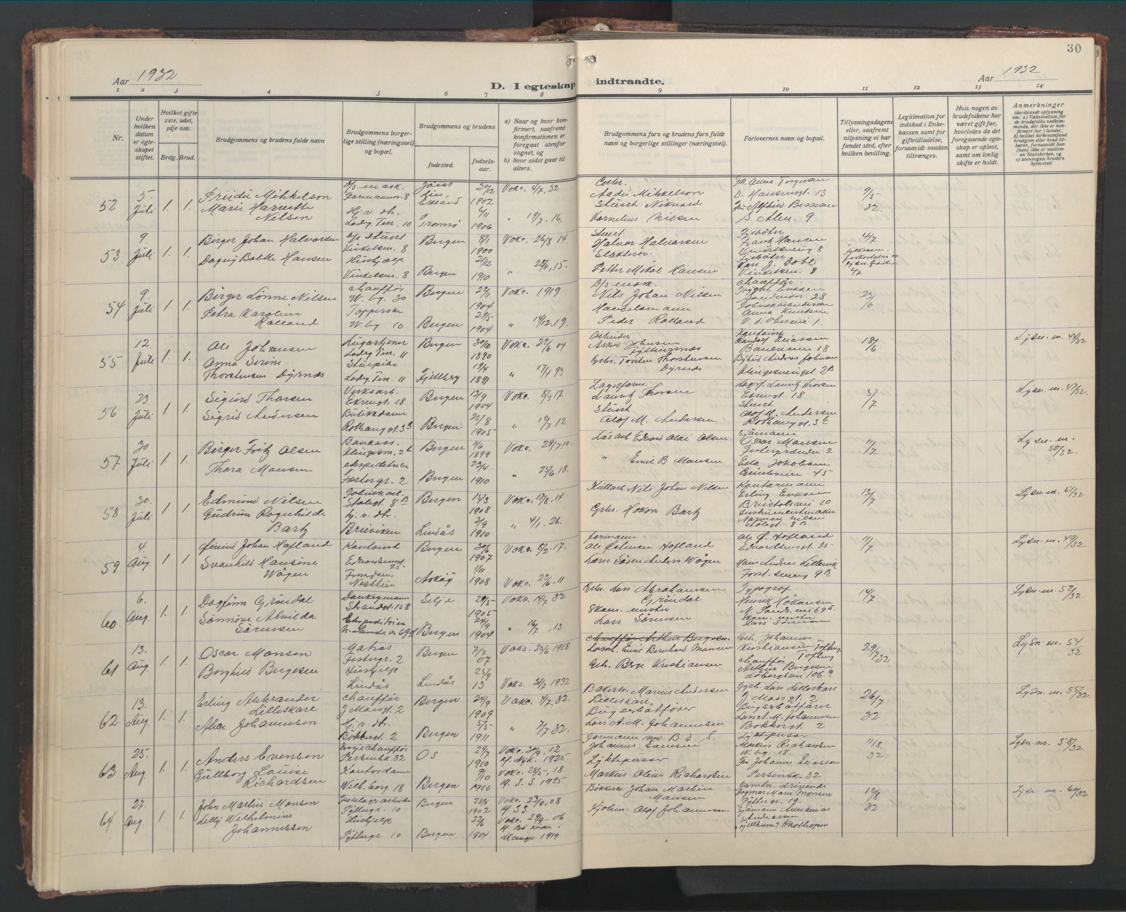 Sandviken Sokneprestembete, SAB/A-77601/H/Hb/L0015: Parish register (copy) no. D 2, 1929-1953, p. 29b-30a