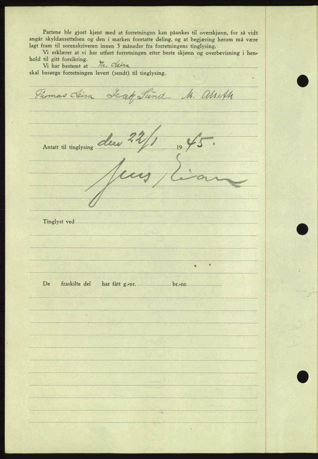 Fosen sorenskriveri, AV/SAT-A-1107/1/2/2C: Mortgage book no. A3, 1943-1945, Diary no: : 86/1945
