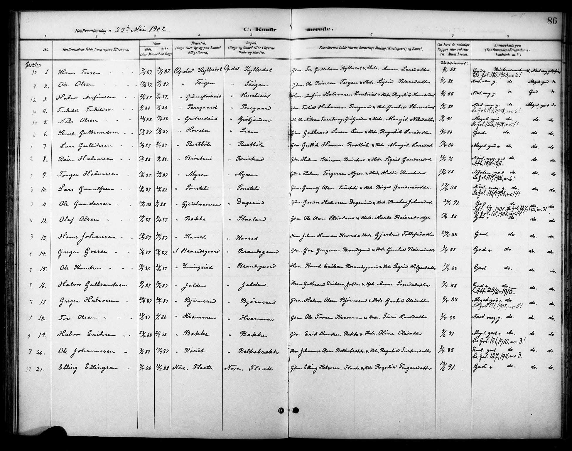 Nore kirkebøker, AV/SAKO-A-238/F/Fc/L0005: Parish register (official) no. III 5, 1898-1922, p. 86