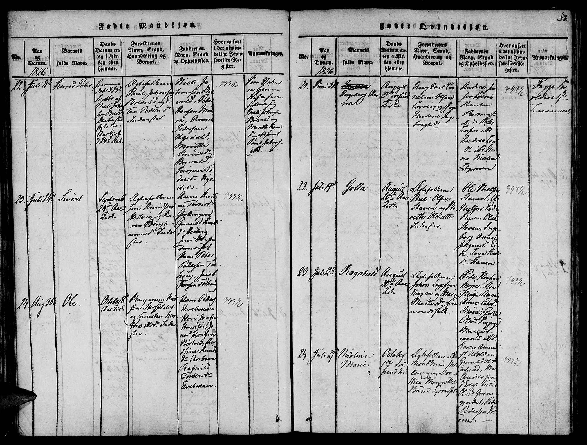 Ministerialprotokoller, klokkerbøker og fødselsregistre - Sør-Trøndelag, AV/SAT-A-1456/655/L0675: Parish register (official) no. 655A04, 1818-1830, p. 52