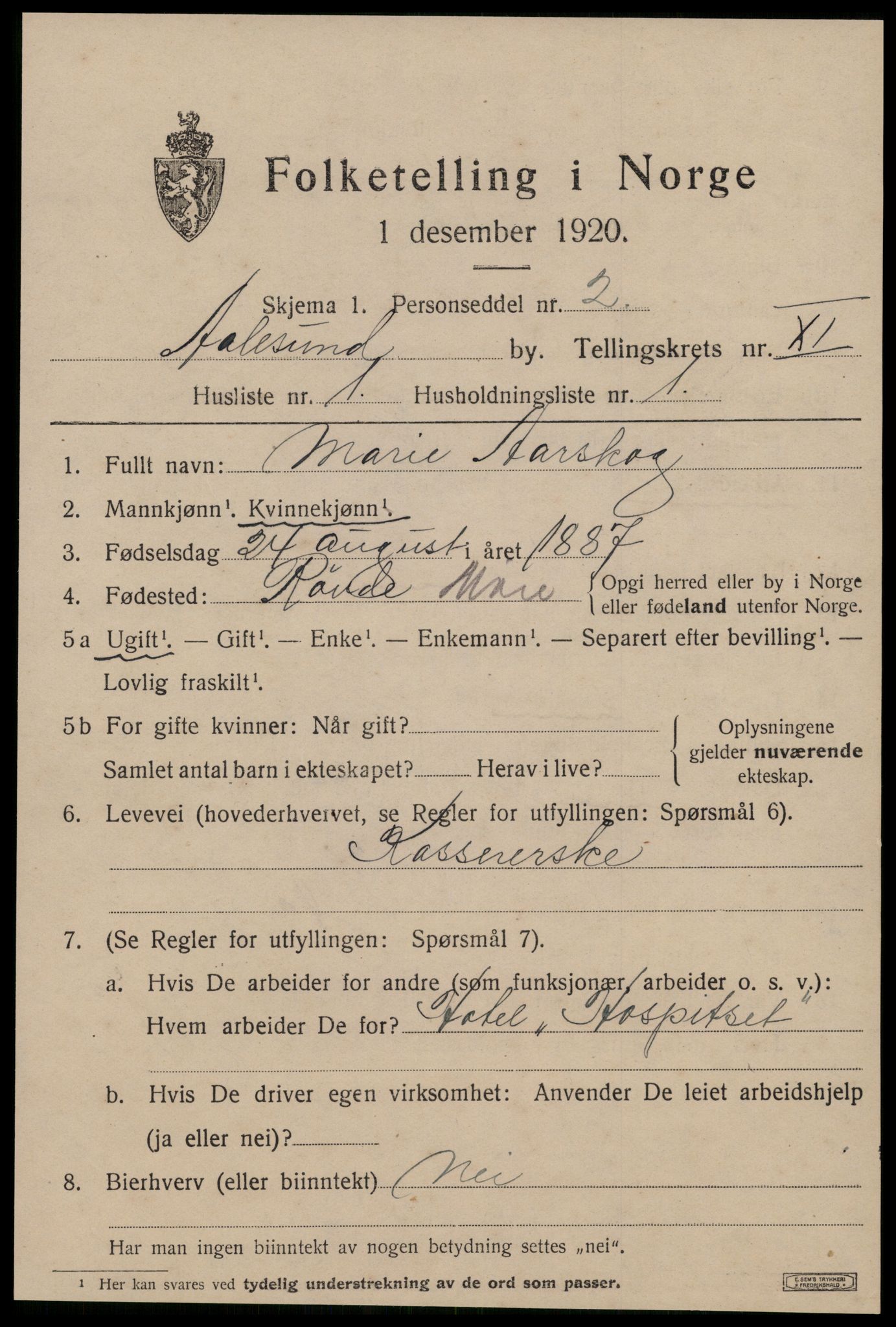 SAT, 1920 census for Ålesund, 1920, p. 24698