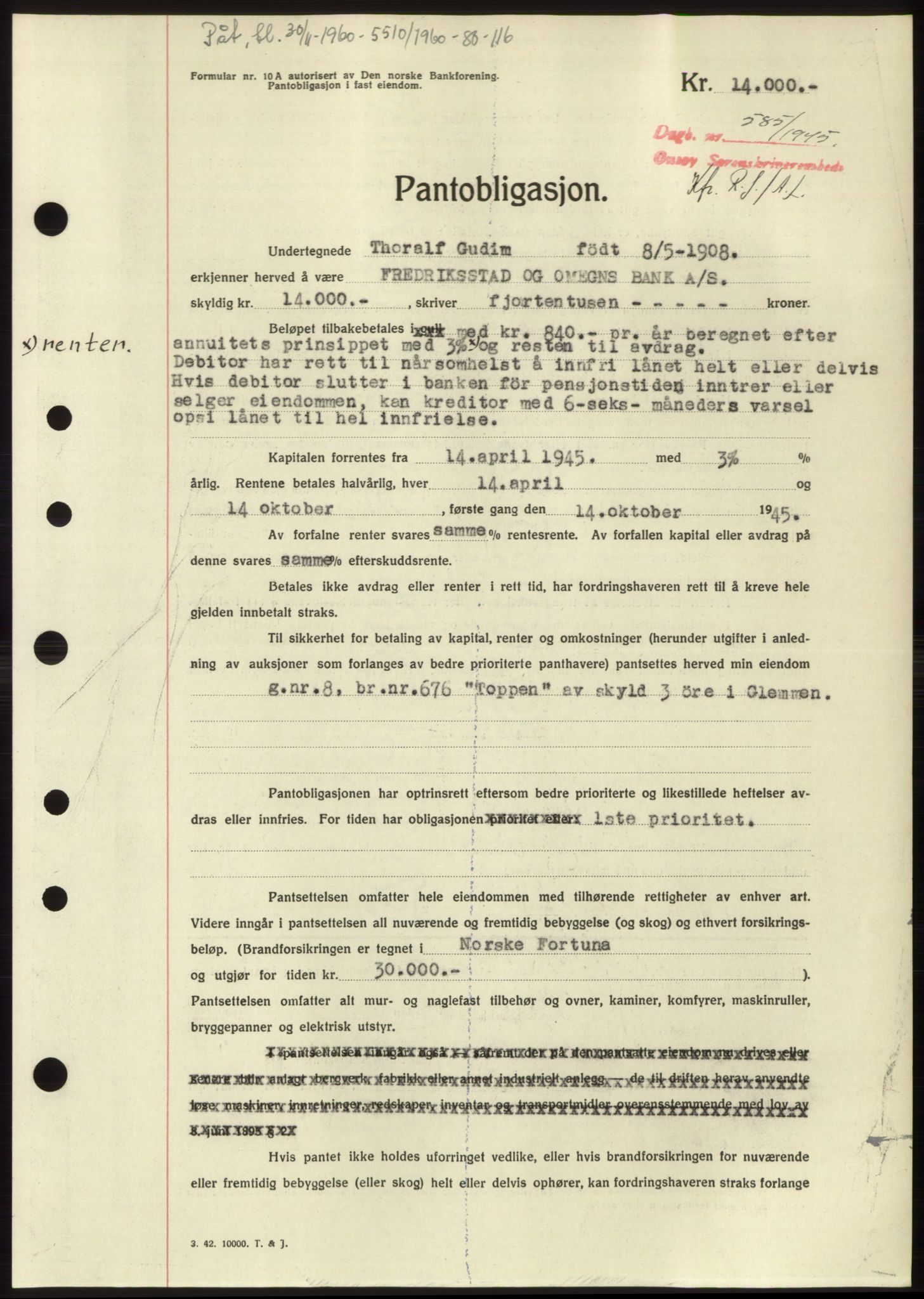 Onsøy sorenskriveri, SAO/A-10474/G/Ga/Gac/L0004: Mortgage book no. B4, 1944-1946, Diary no: : 585/1945