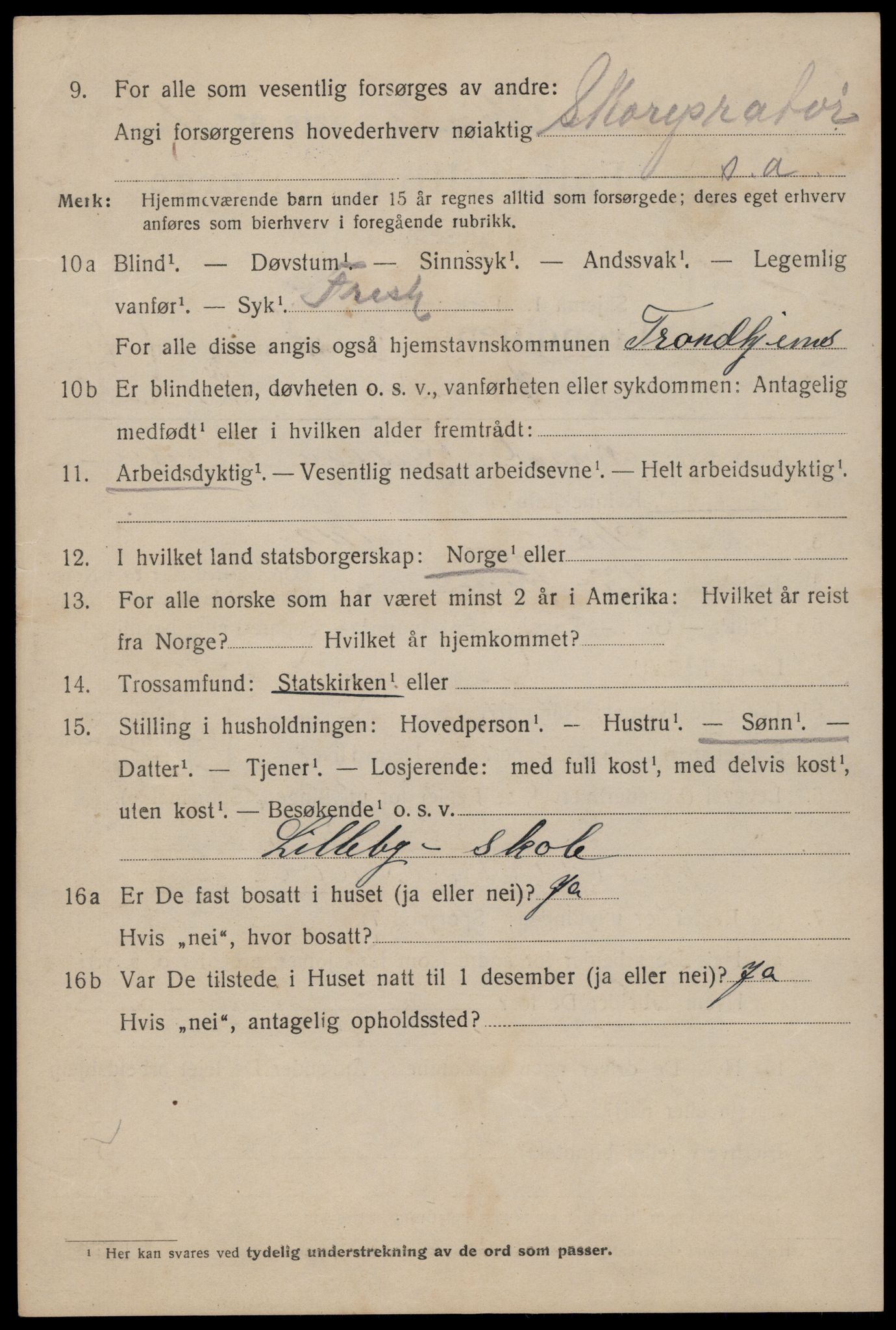 SAT, 1920 census for Trondheim, 1920, p. 129209