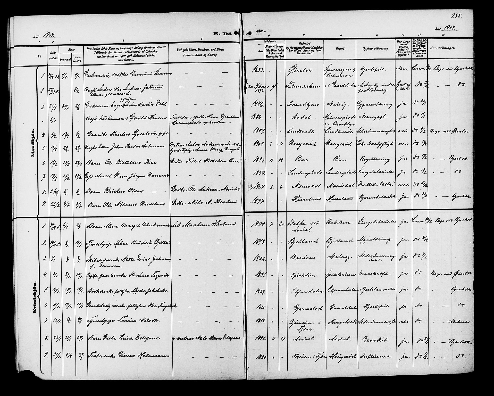 Øyestad sokneprestkontor, SAK/1111-0049/F/Fb/L0010: Parish register (copy) no. B 10, 1897-1906, p. 258