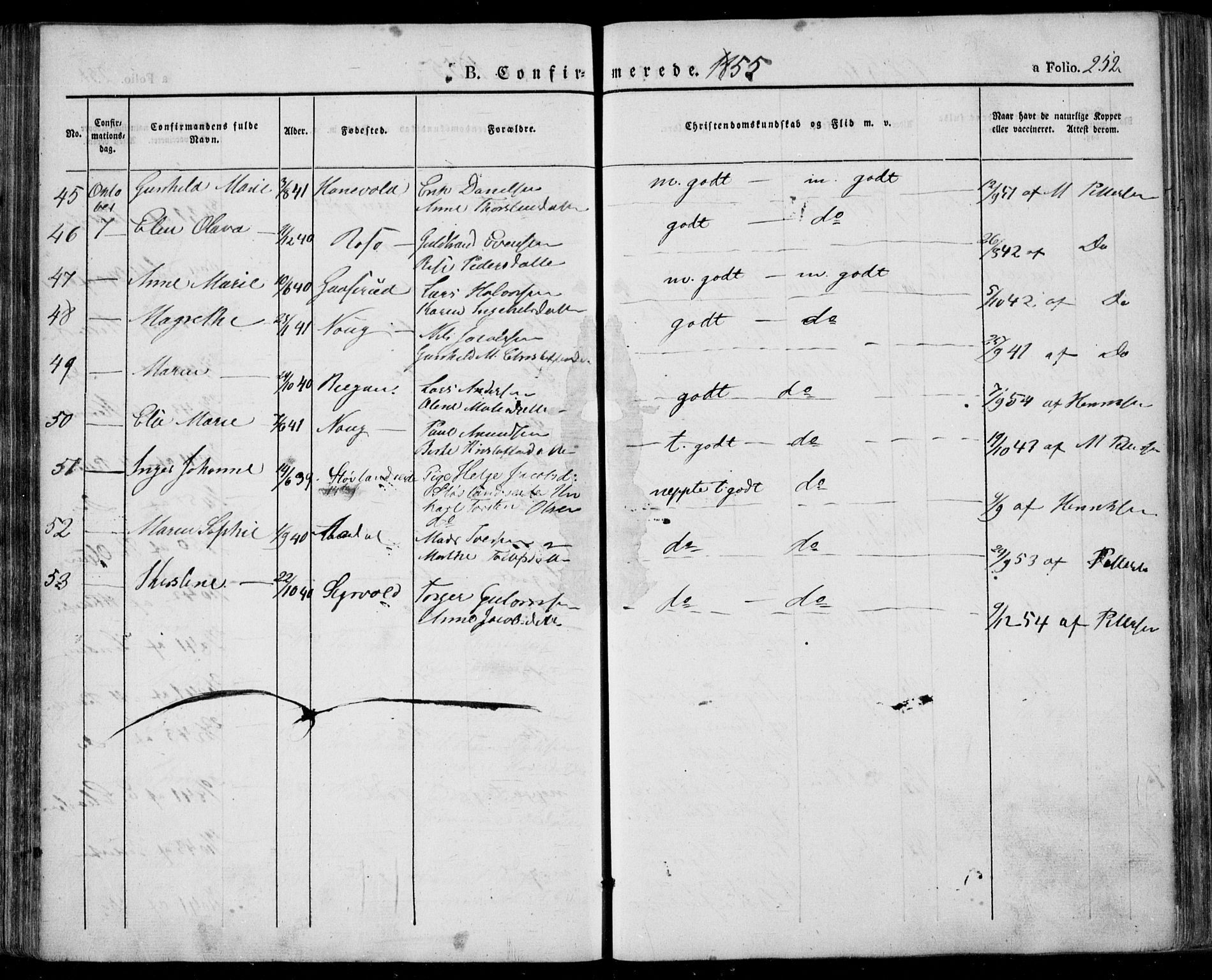 Lardal kirkebøker, AV/SAKO-A-350/F/Fa/L0006: Parish register (official) no. I 6, 1835-1860, p. 252