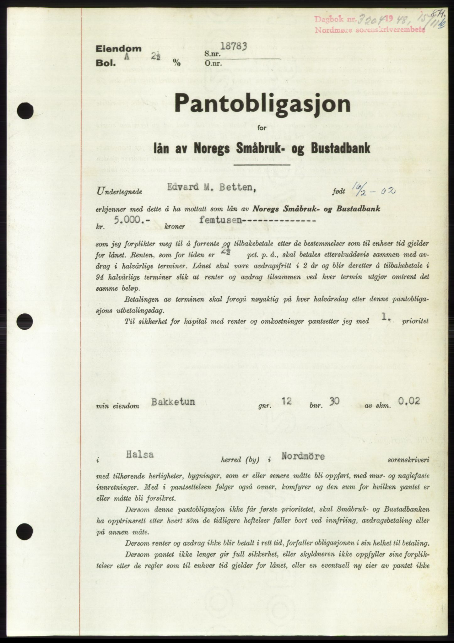 Nordmøre sorenskriveri, AV/SAT-A-4132/1/2/2Ca: Mortgage book no. B100, 1948-1949, Diary no: : 3204/1948