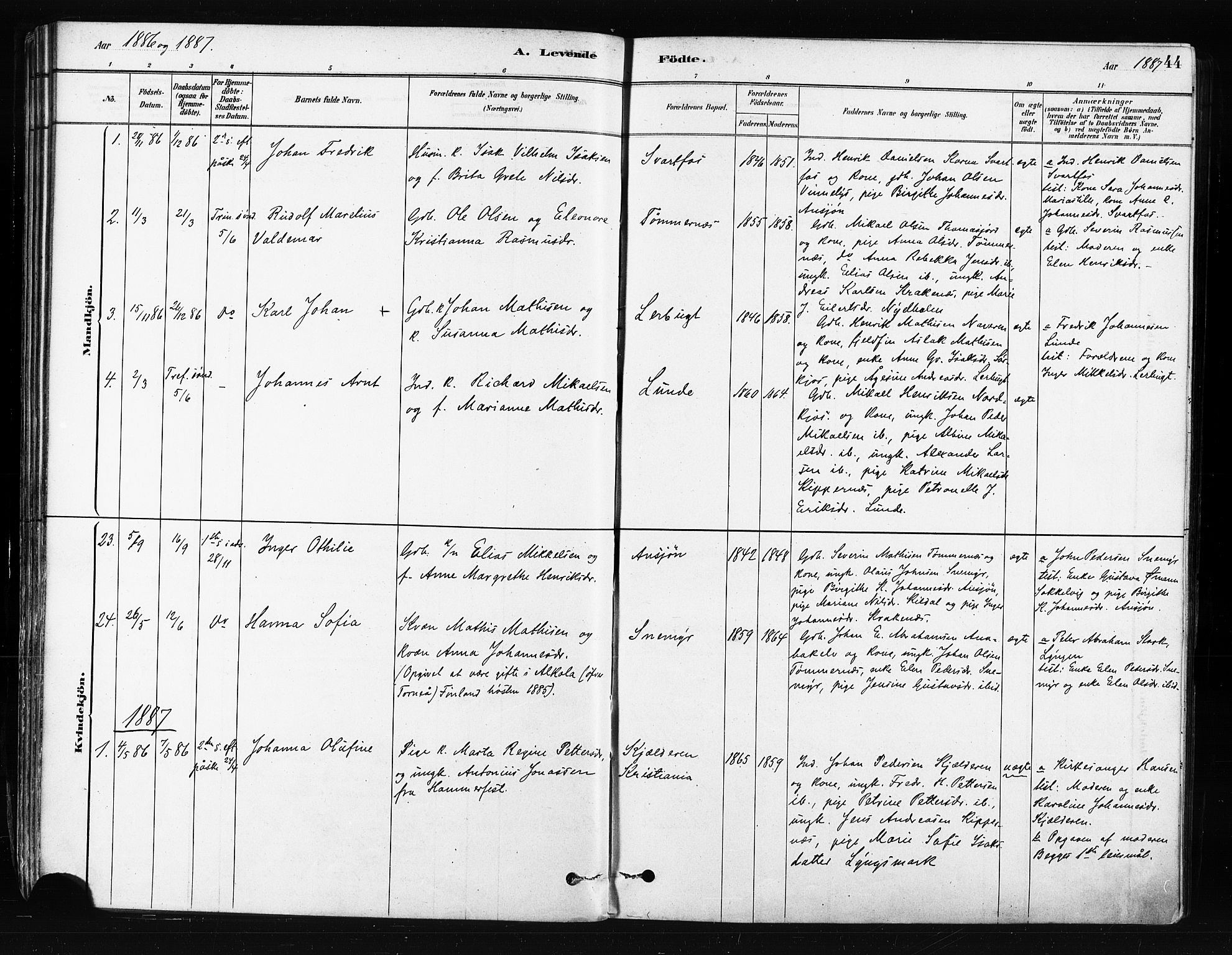 Skjervøy sokneprestkontor, AV/SATØ-S-1300/H/Ha/Haa/L0014kirke: Parish register (official) no. 14, 1878-1894, p. 44