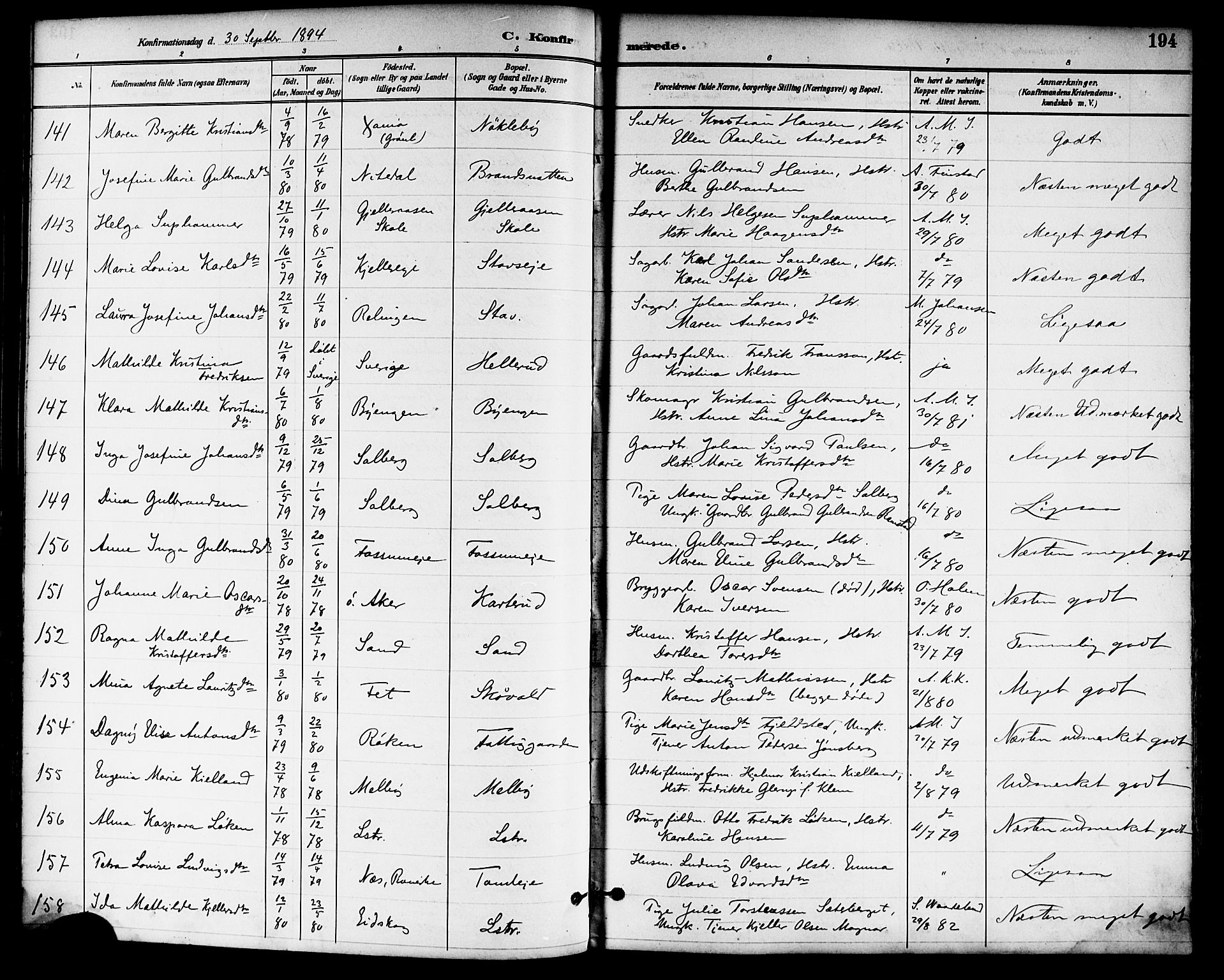 Skedsmo prestekontor Kirkebøker, SAO/A-10033a/F/Fa/L0014: Parish register (official) no. I 14, 1892-1901, p. 194