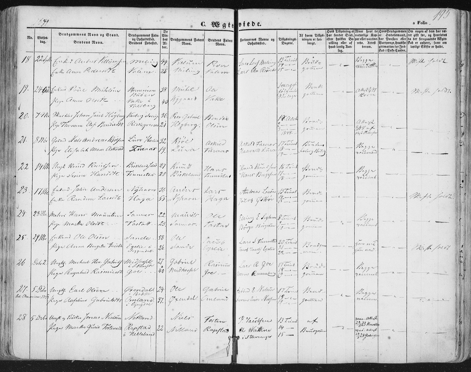 Hetland sokneprestkontor, AV/SAST-A-101826/30/30BA/L0002: Parish register (official) no. A 2, 1849-1869, p. 195