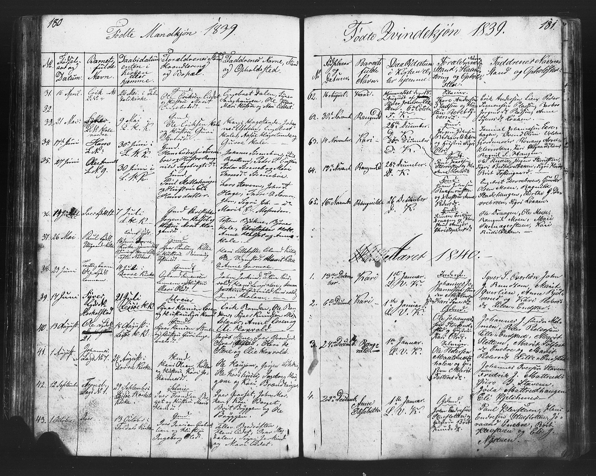 Lesja prestekontor, SAH/PREST-068/H/Ha/Hab/L0002: Parish register (copy) no. 2, 1832-1850, p. 180-181
