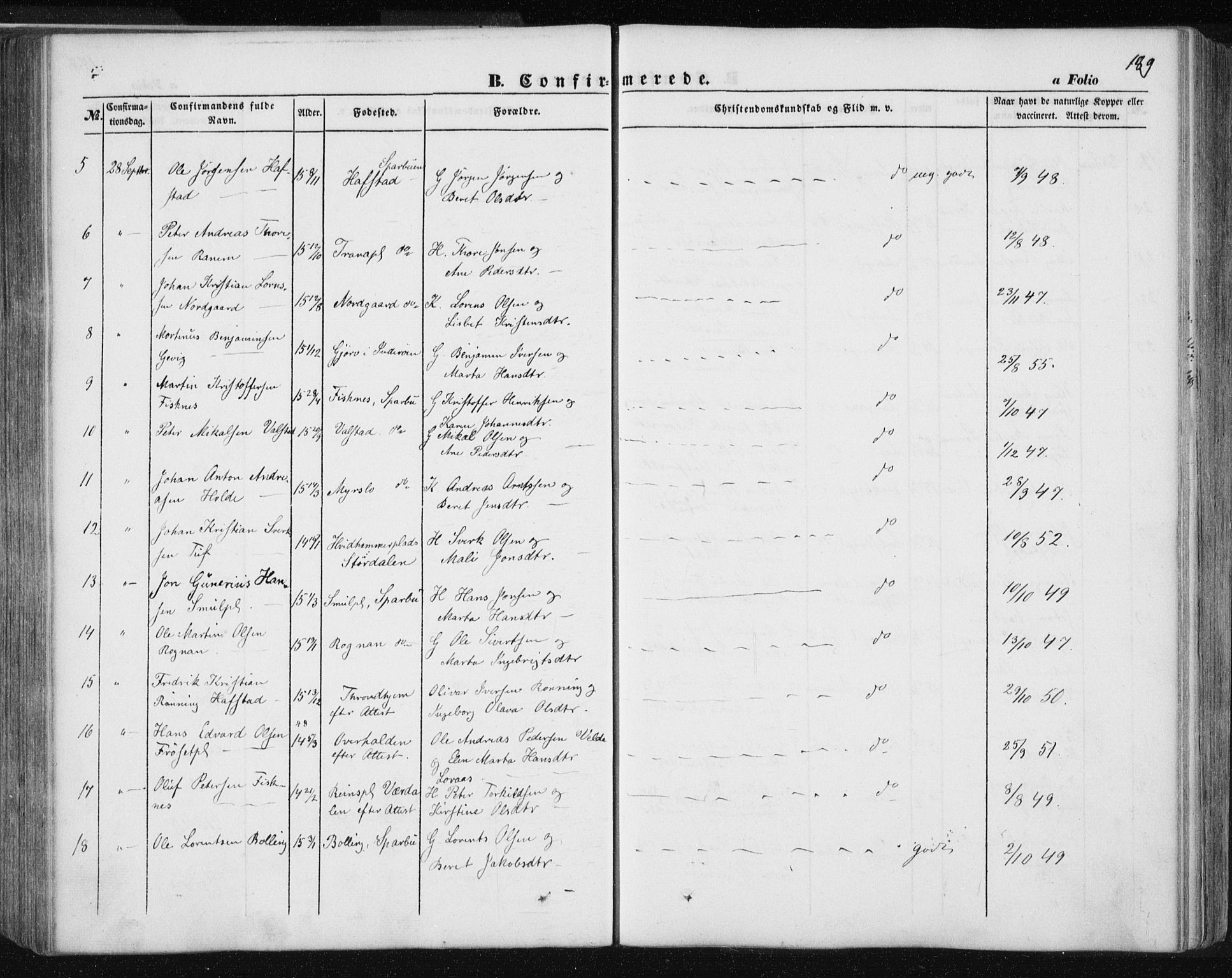 Ministerialprotokoller, klokkerbøker og fødselsregistre - Nord-Trøndelag, SAT/A-1458/735/L0342: Parish register (official) no. 735A07 /1, 1849-1862, p. 189