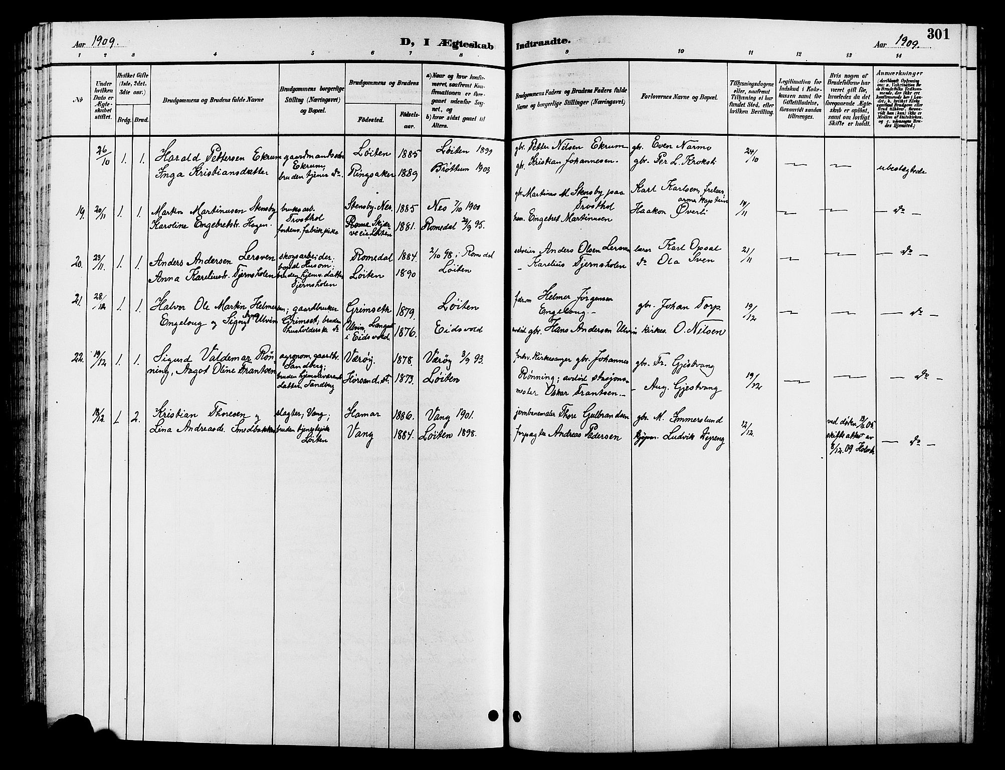 Løten prestekontor, AV/SAH-PREST-022/L/La/L0006: Parish register (copy) no. 6, 1892-1909, p. 301