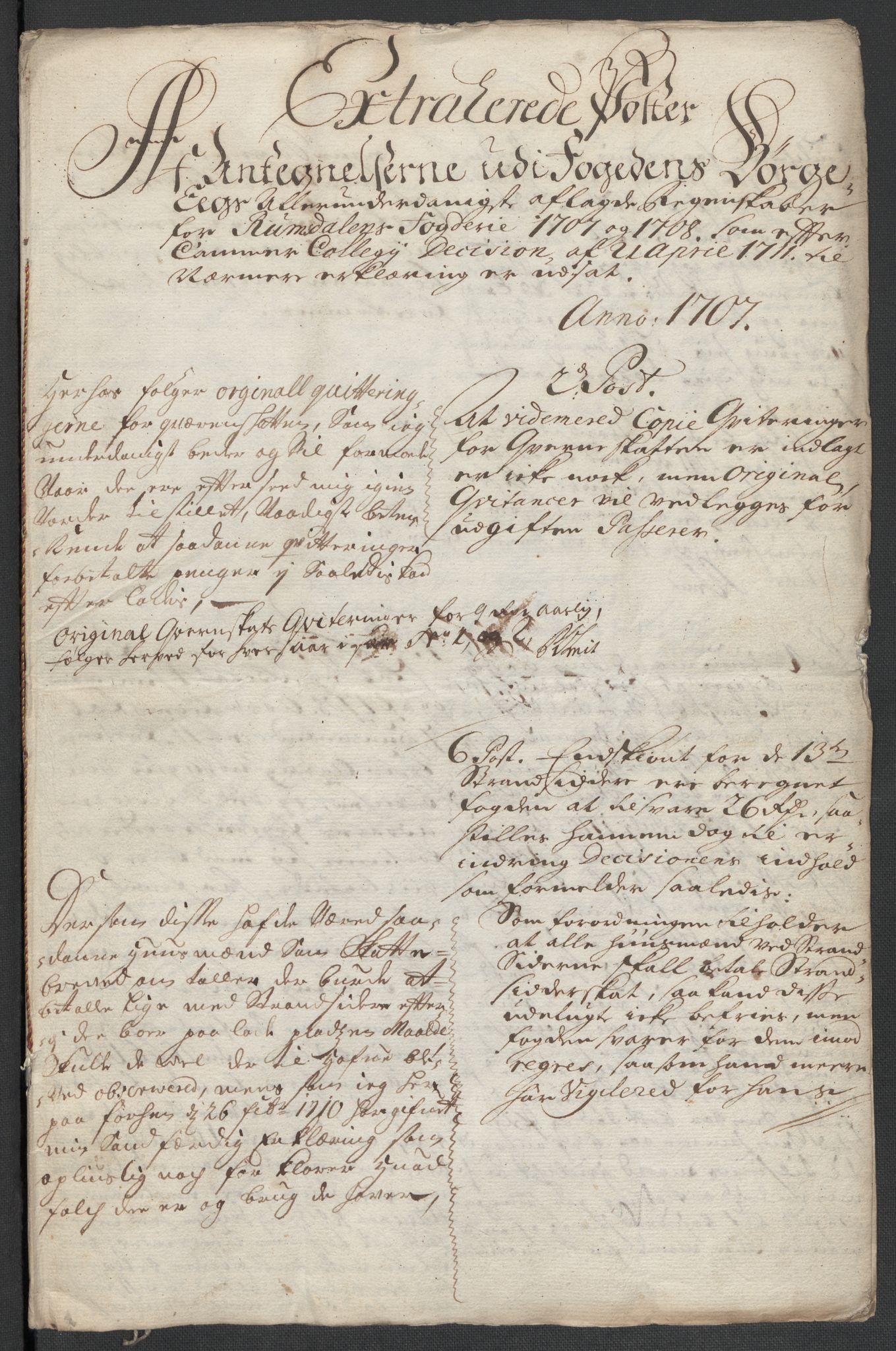 Rentekammeret inntil 1814, Reviderte regnskaper, Fogderegnskap, AV/RA-EA-4092/R55/L3658: Fogderegnskap Romsdal, 1707-1708, p. 372