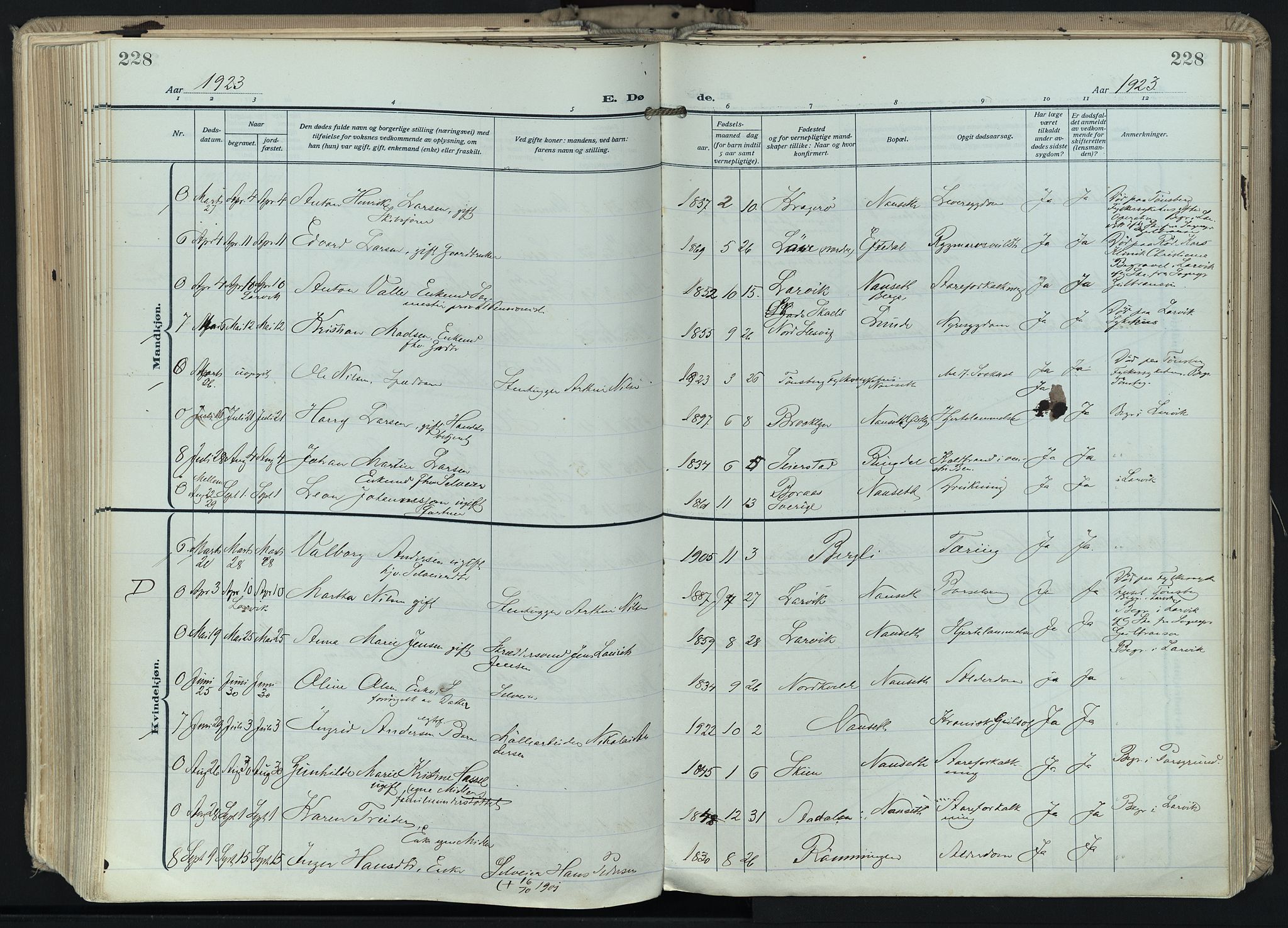 Hedrum kirkebøker, AV/SAKO-A-344/F/Fa/L0011: Parish register (official) no. I 11, 1919-1933, p. 228